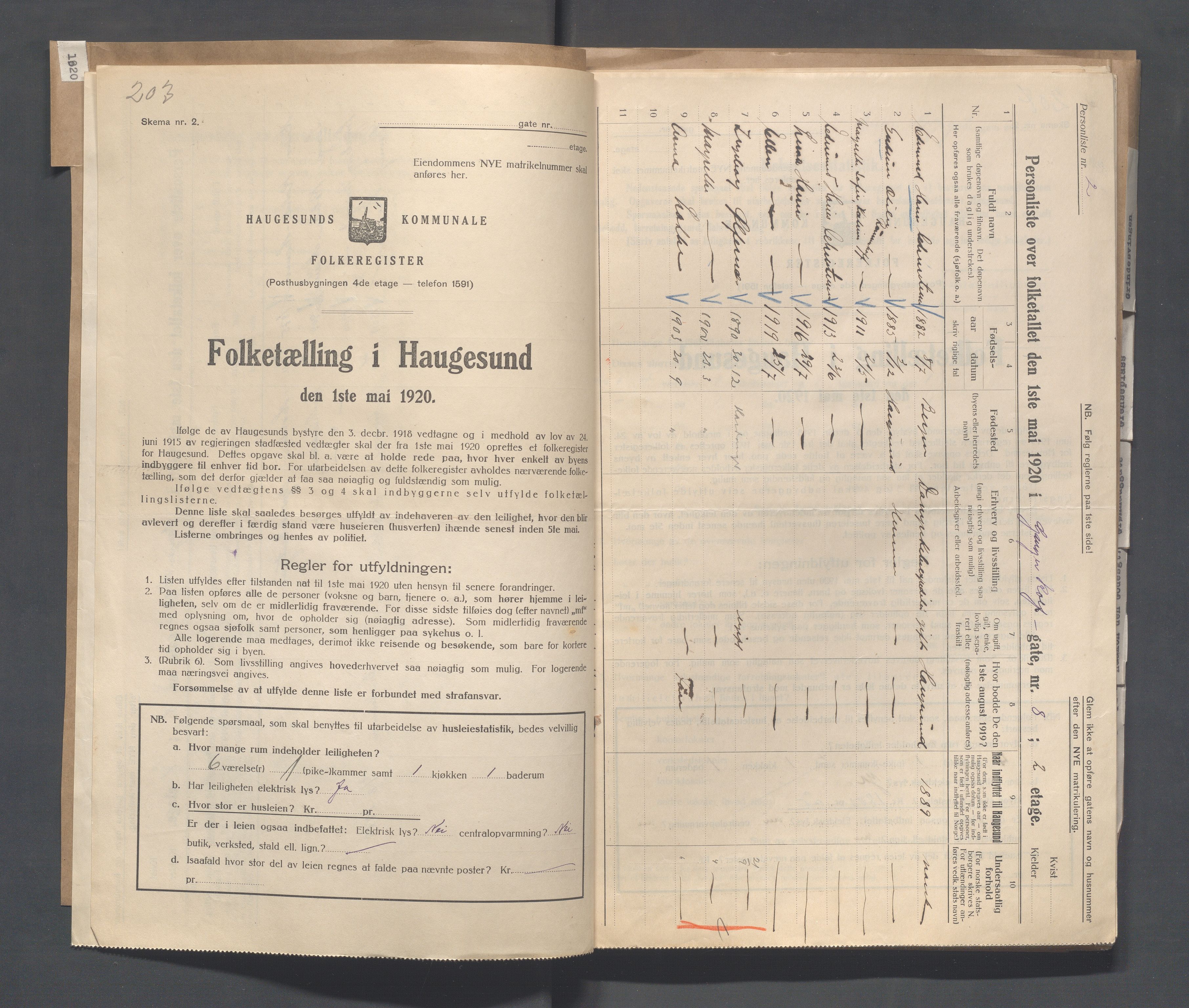 IKAR, Local census 1.5.1920 for Haugesund, 1920, p. 1022