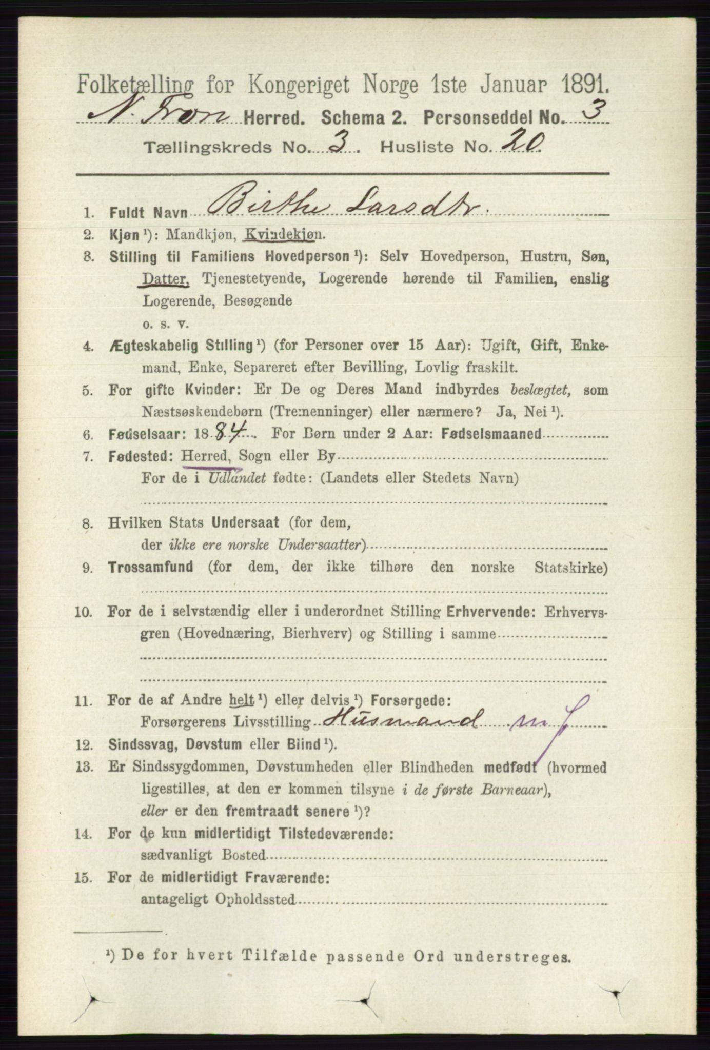 RA, 1891 census for 0518 Nord-Fron, 1891, p. 953