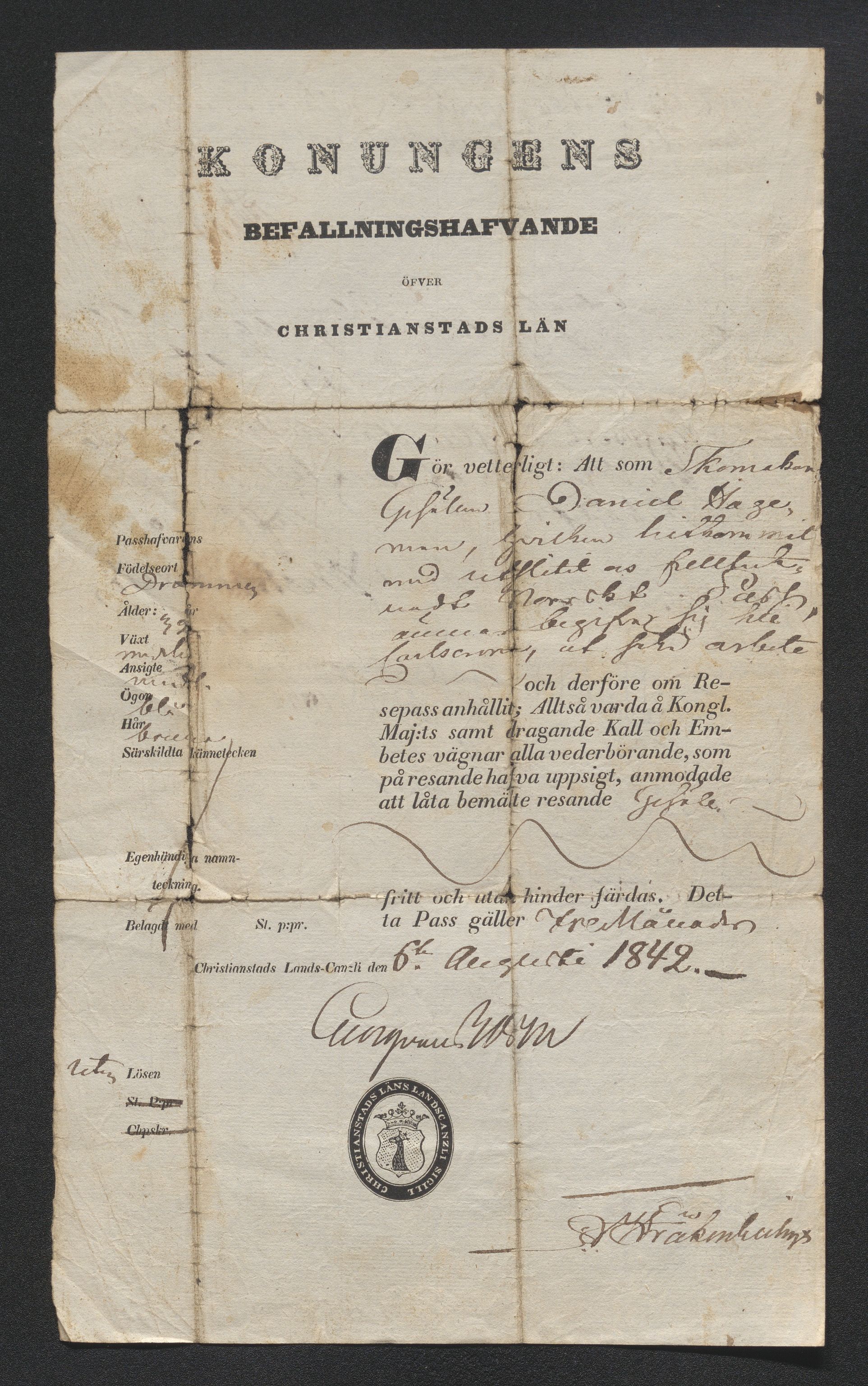 Drammen politikammer, AV/SAKO-A-623/I/Ia/Iab/L0007: Innleverte pass, 1843-1844, p. 22