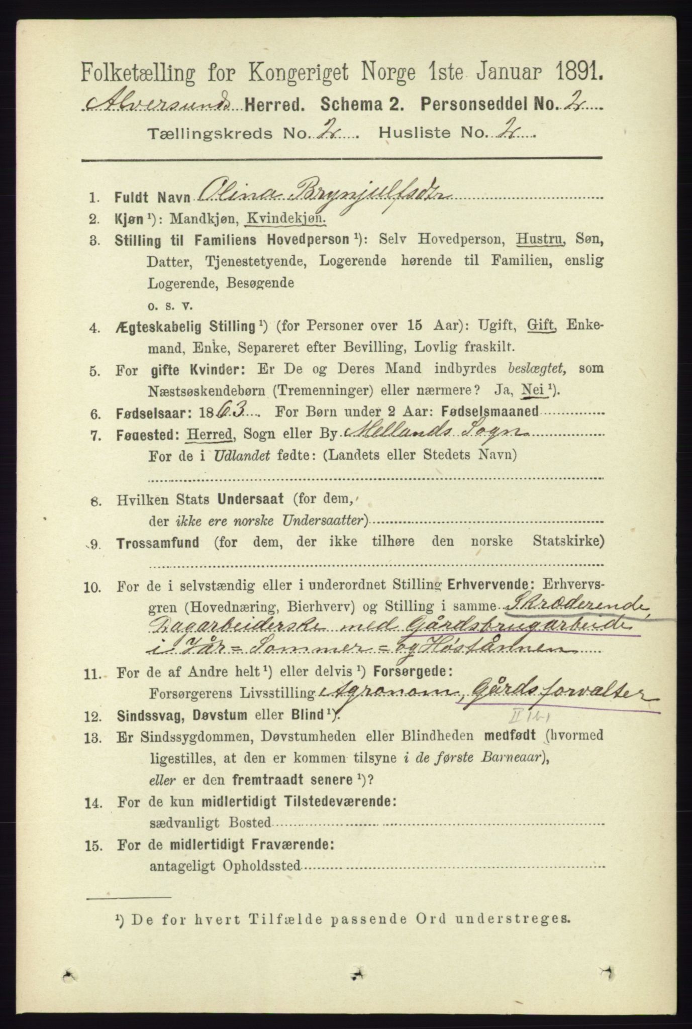 RA, 1891 census for 1257 Alversund, 1891, p. 463