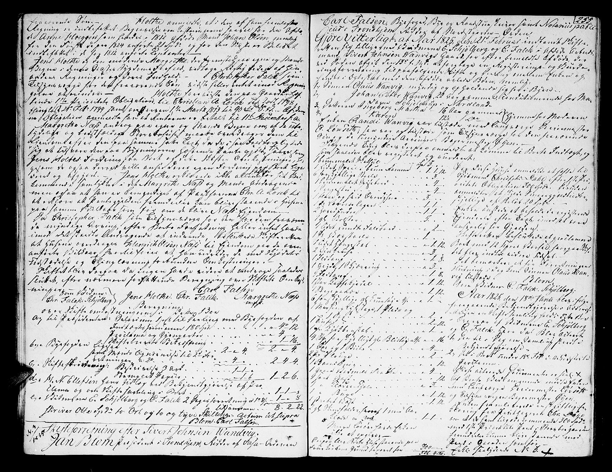 Trondheim byfogd, AV/SAT-A-0003/1/3/3A/L0027: Skifteprotokoll - gml.nr.22. (m/ register) U, 1825-1829, p. 254b-255a