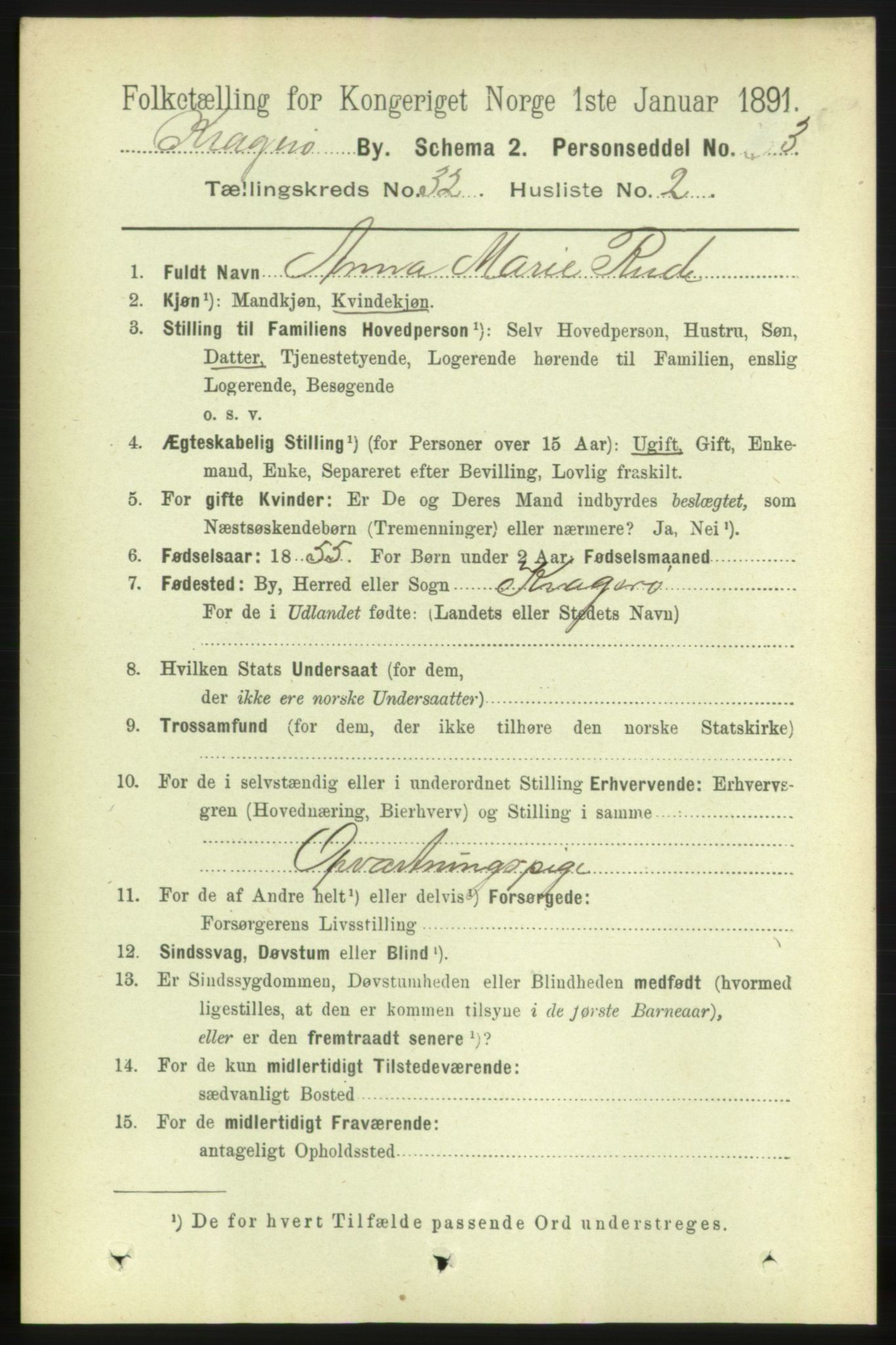 RA, 1891 census for 0801 Kragerø, 1891, p. 5795