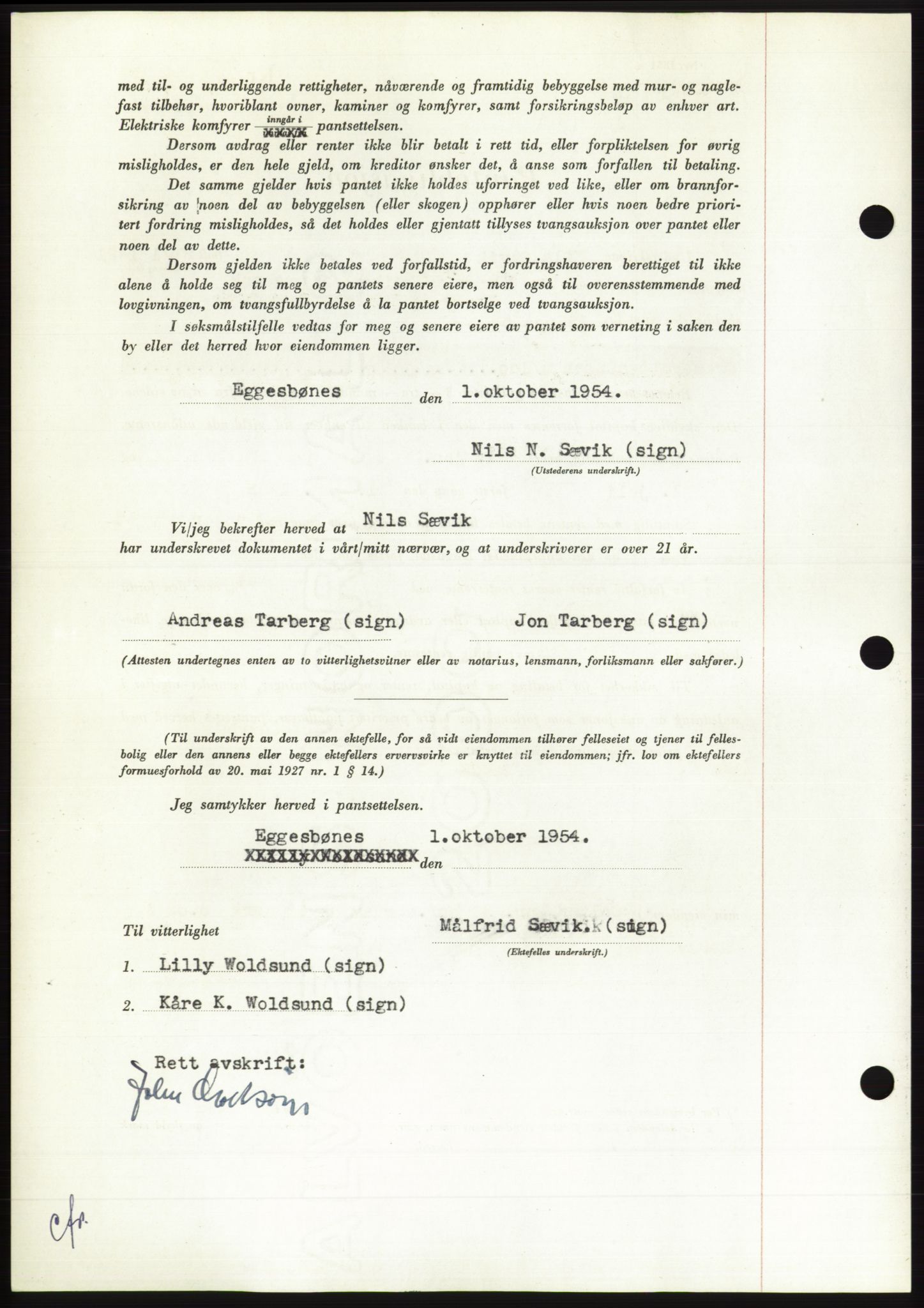 Søre Sunnmøre sorenskriveri, AV/SAT-A-4122/1/2/2C/L0126: Mortgage book no. 14B, 1954-1955, Diary no: : 2823/1954