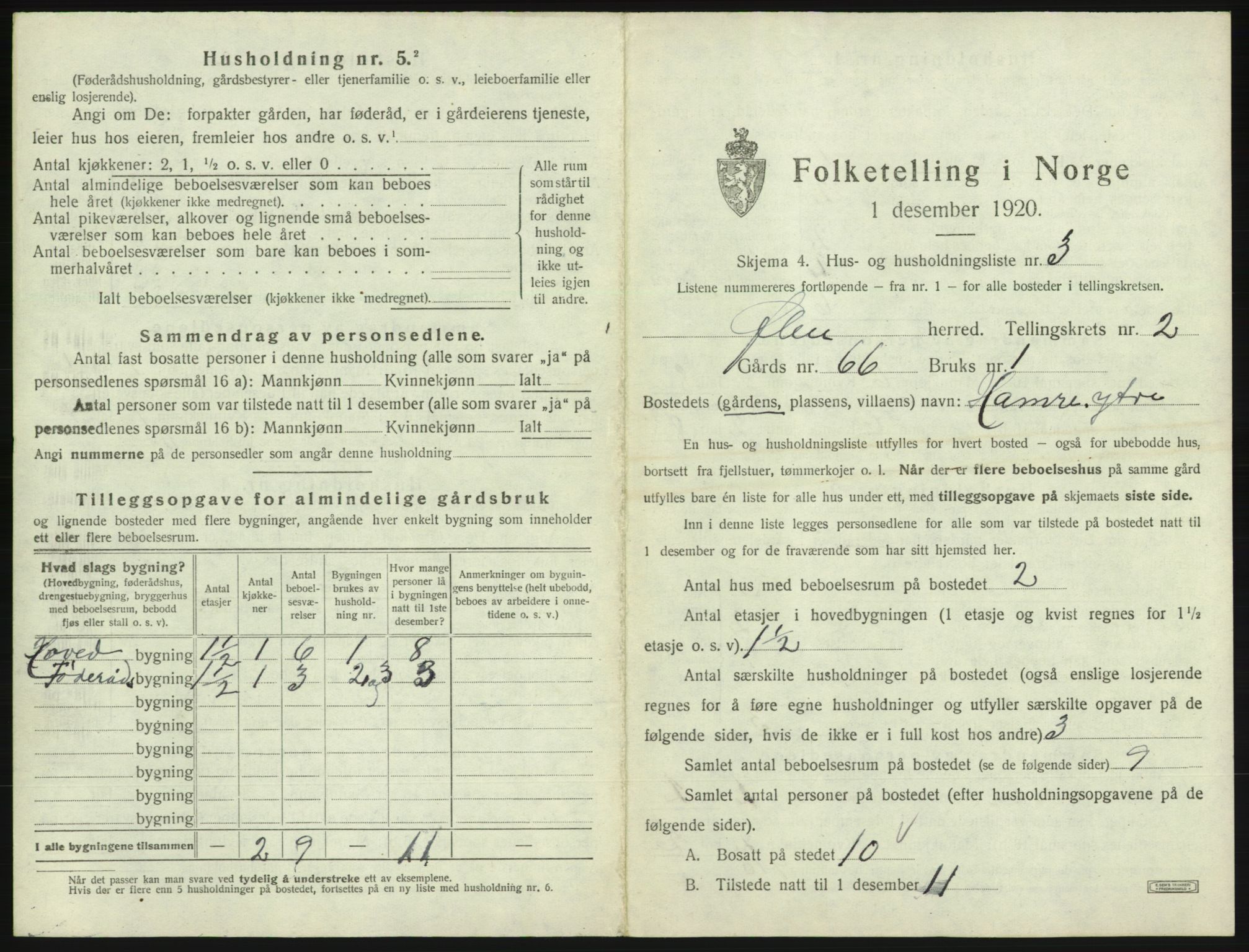 SAB, 1920 census for Ølen, 1920, p. 66