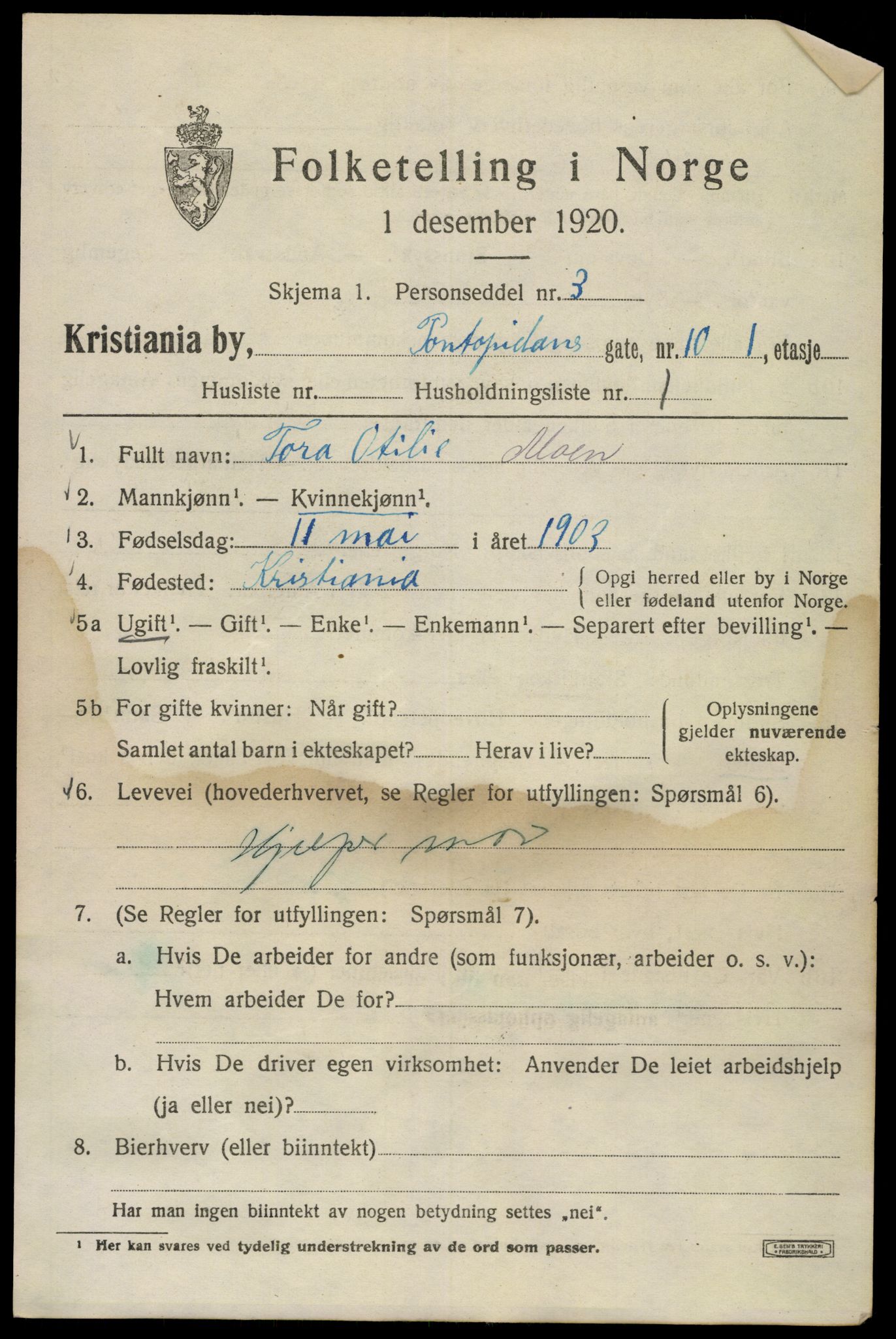 SAO, 1920 census for Kristiania, 1920, p. 456403