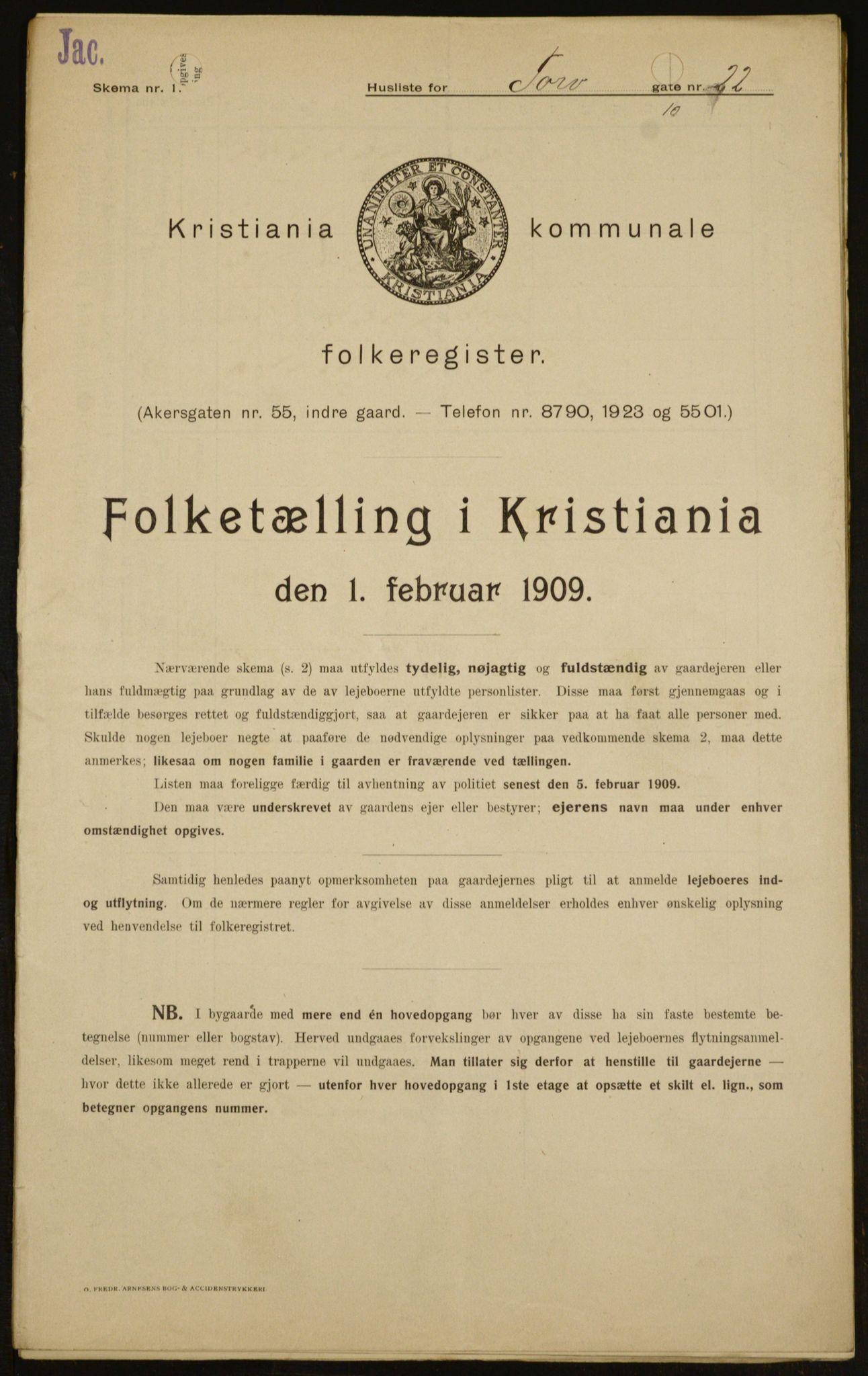 OBA, Municipal Census 1909 for Kristiania, 1909, p. 103484