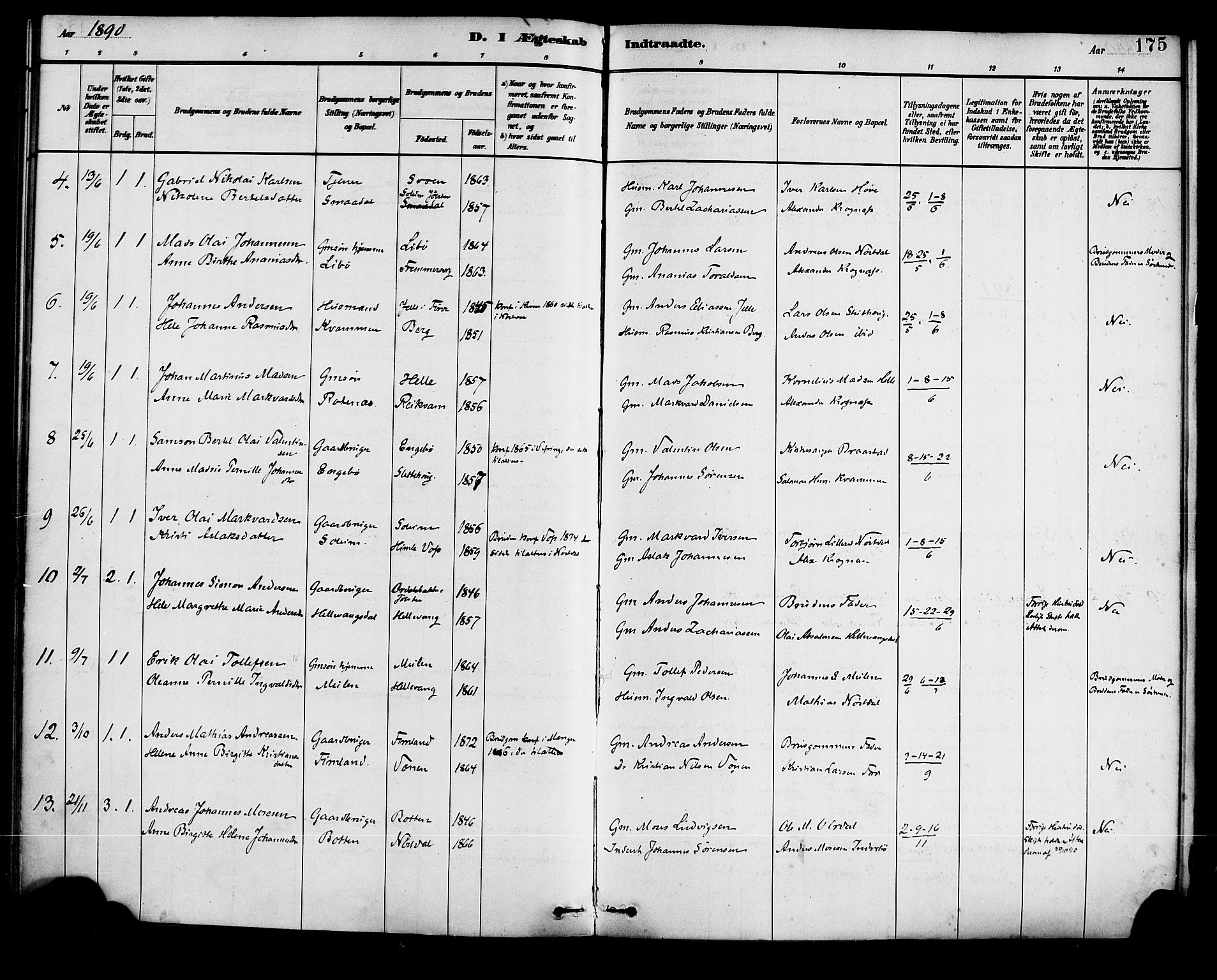 Førde sokneprestembete, AV/SAB-A-79901/H/Haa/Haad/L0001: Parish register (official) no. D 1, 1881-1898, p. 175