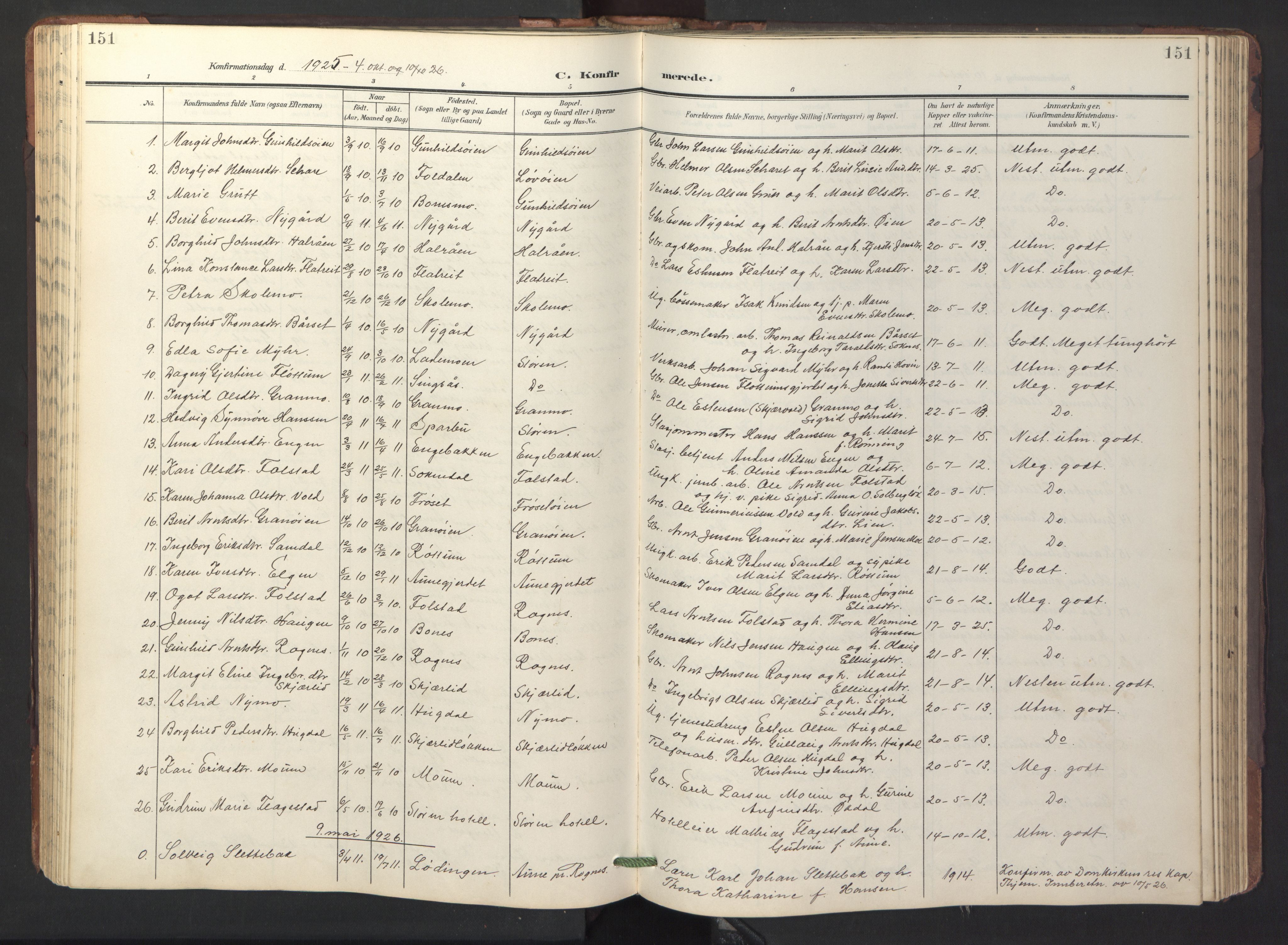 Ministerialprotokoller, klokkerbøker og fødselsregistre - Sør-Trøndelag, SAT/A-1456/687/L1019: Parish register (copy) no. 687C03, 1904-1931, p. 151