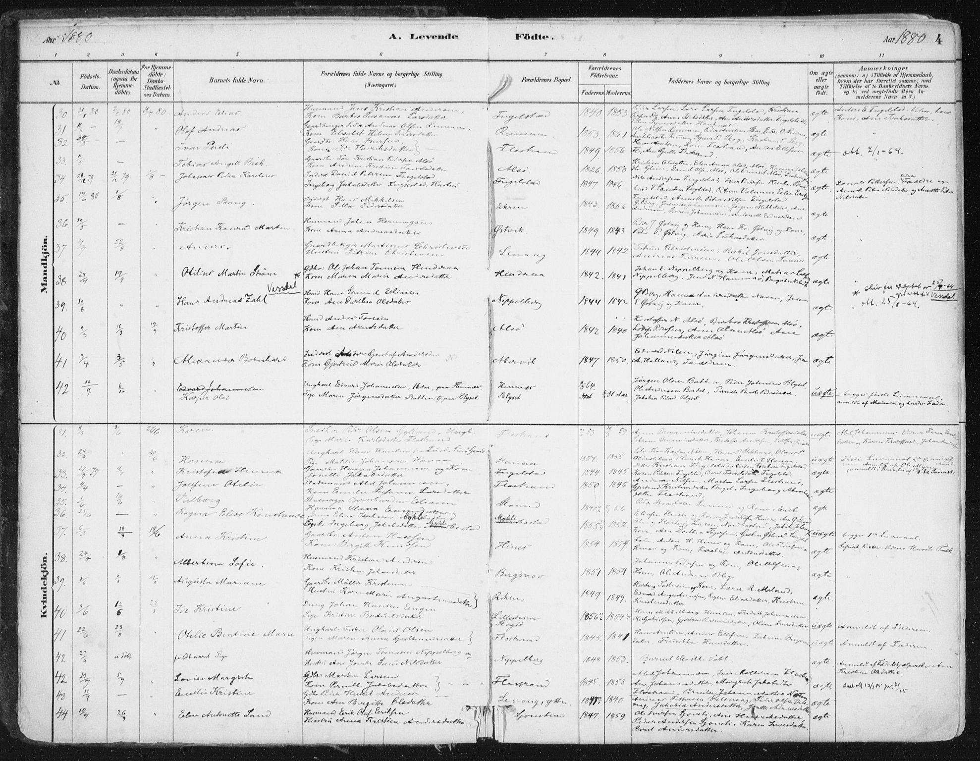 Ministerialprotokoller, klokkerbøker og fødselsregistre - Nordland, AV/SAT-A-1459/838/L0552: Parish register (official) no. 838A10, 1880-1910, p. 4