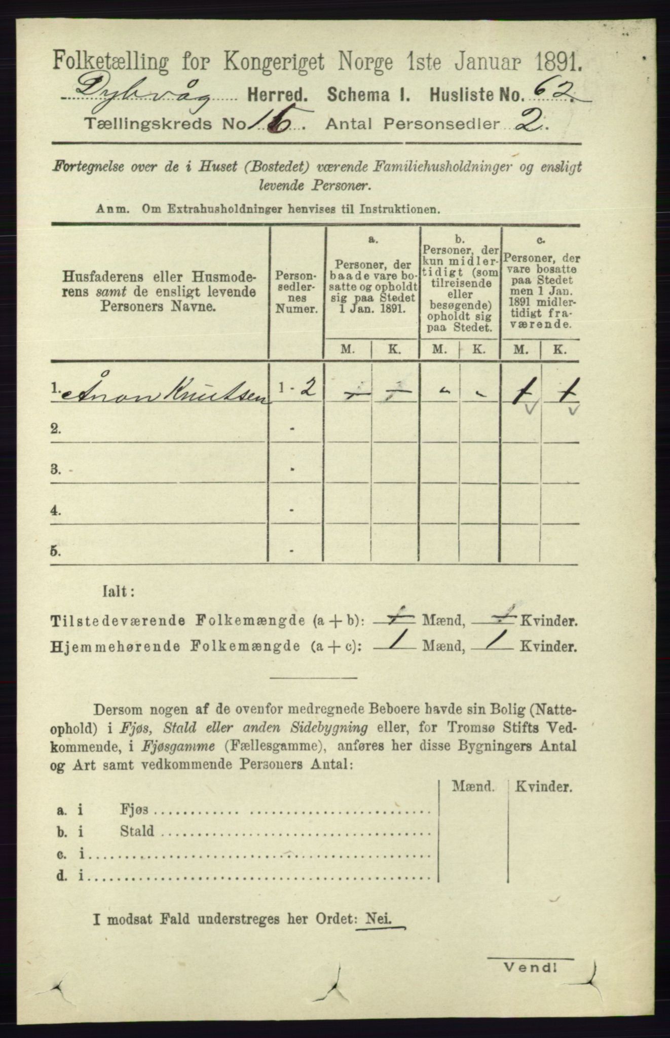 RA, 1891 census for 0915 Dypvåg, 1891, p. 6386