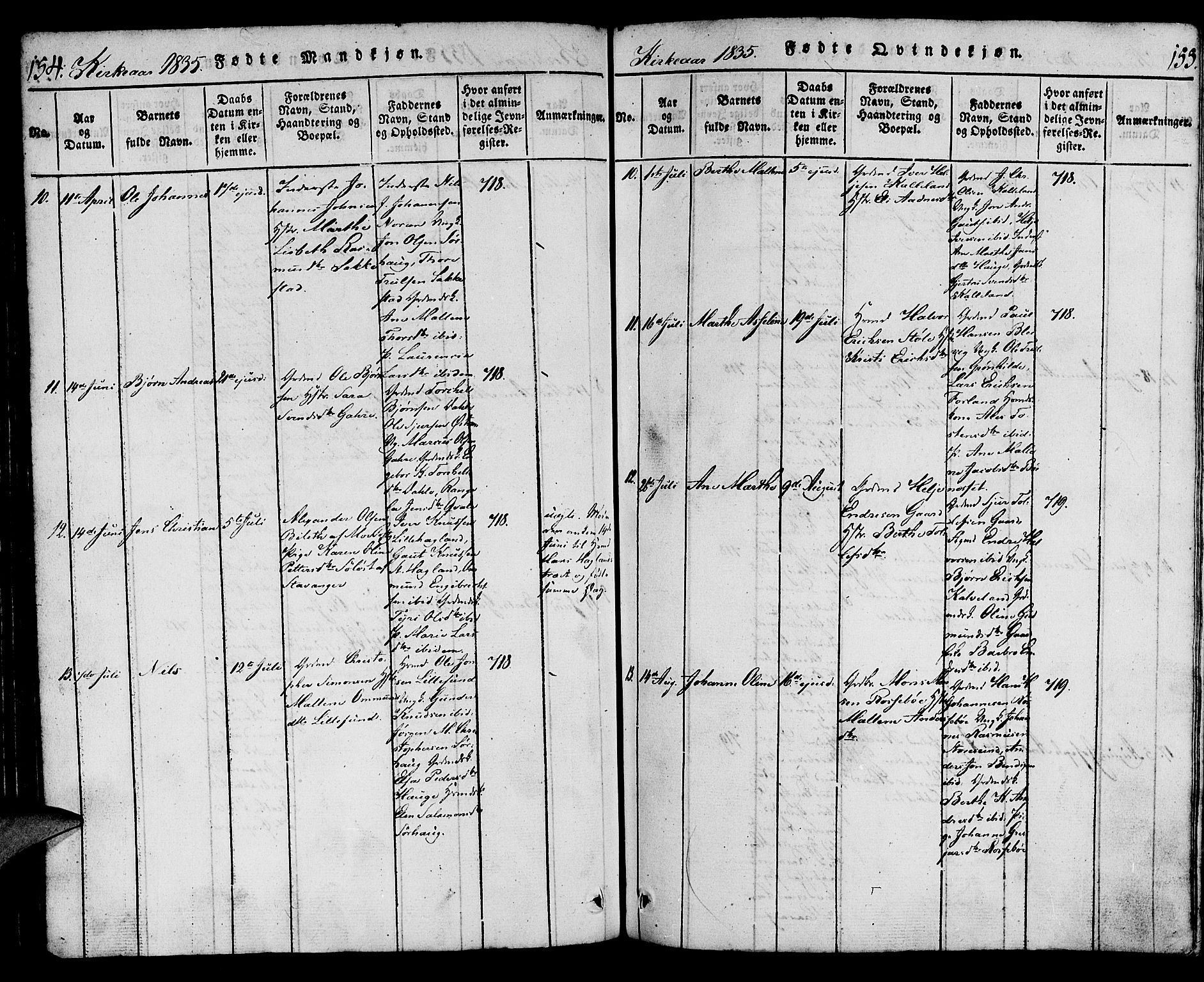Torvastad sokneprestkontor, AV/SAST-A -101857/H/Ha/Haa/L0004: Parish register (official) no. A 4, 1817-1836, p. 154-155