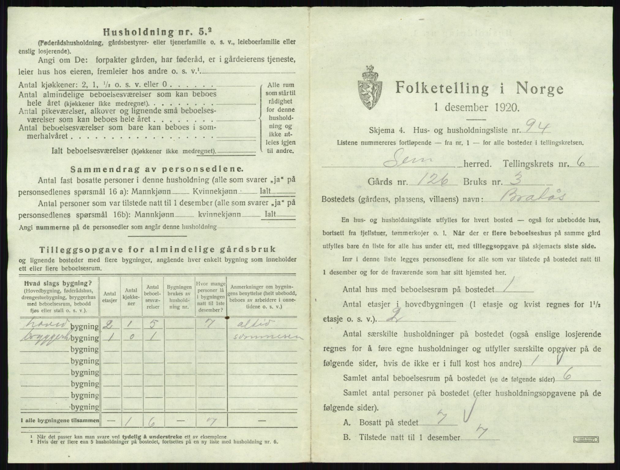 SAKO, 1920 census for Sem, 1920, p. 1447