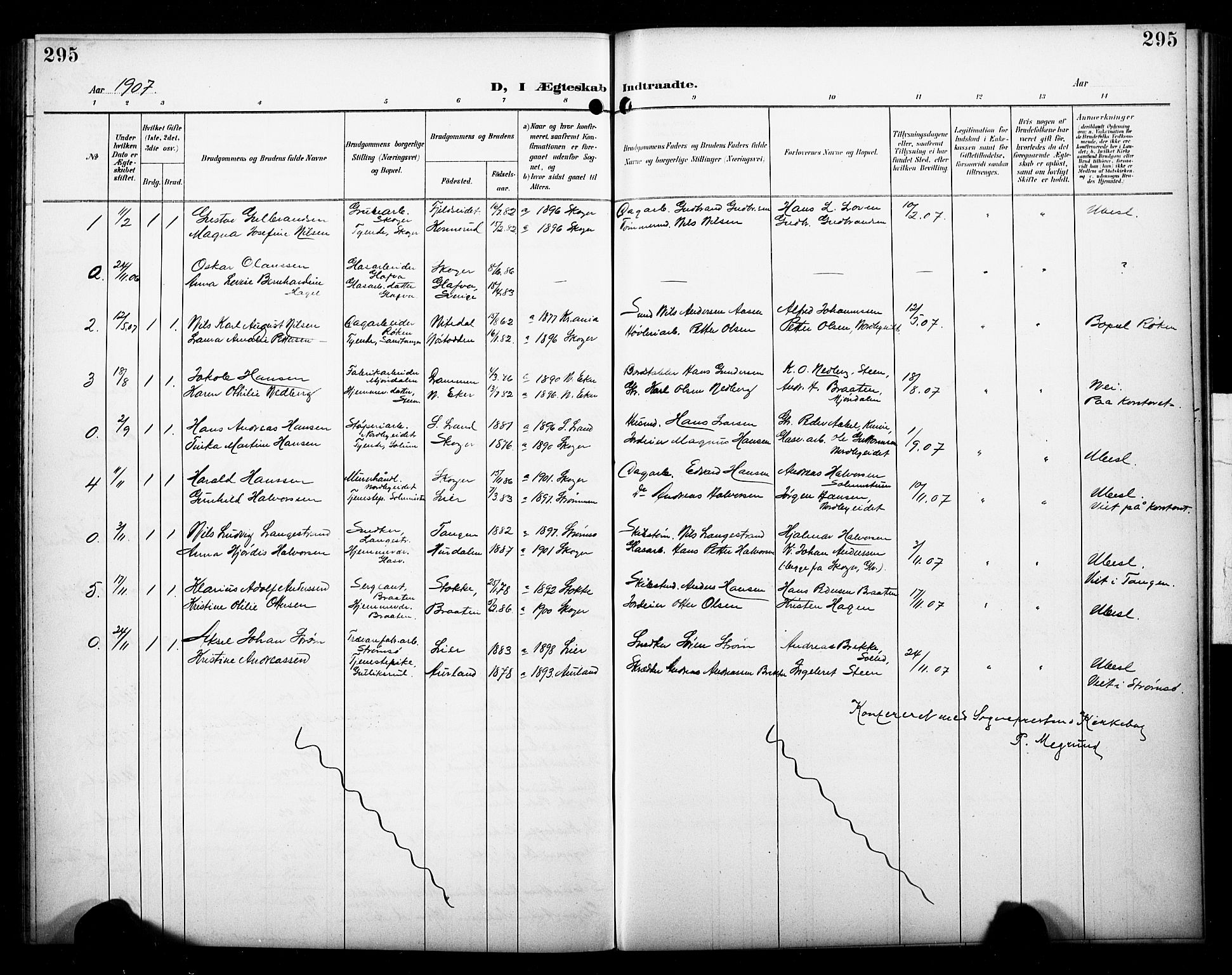 Skoger kirkebøker, AV/SAKO-A-59/G/Ga/L0003: Parish register (copy) no. I 3, 1900-1927, p. 295
