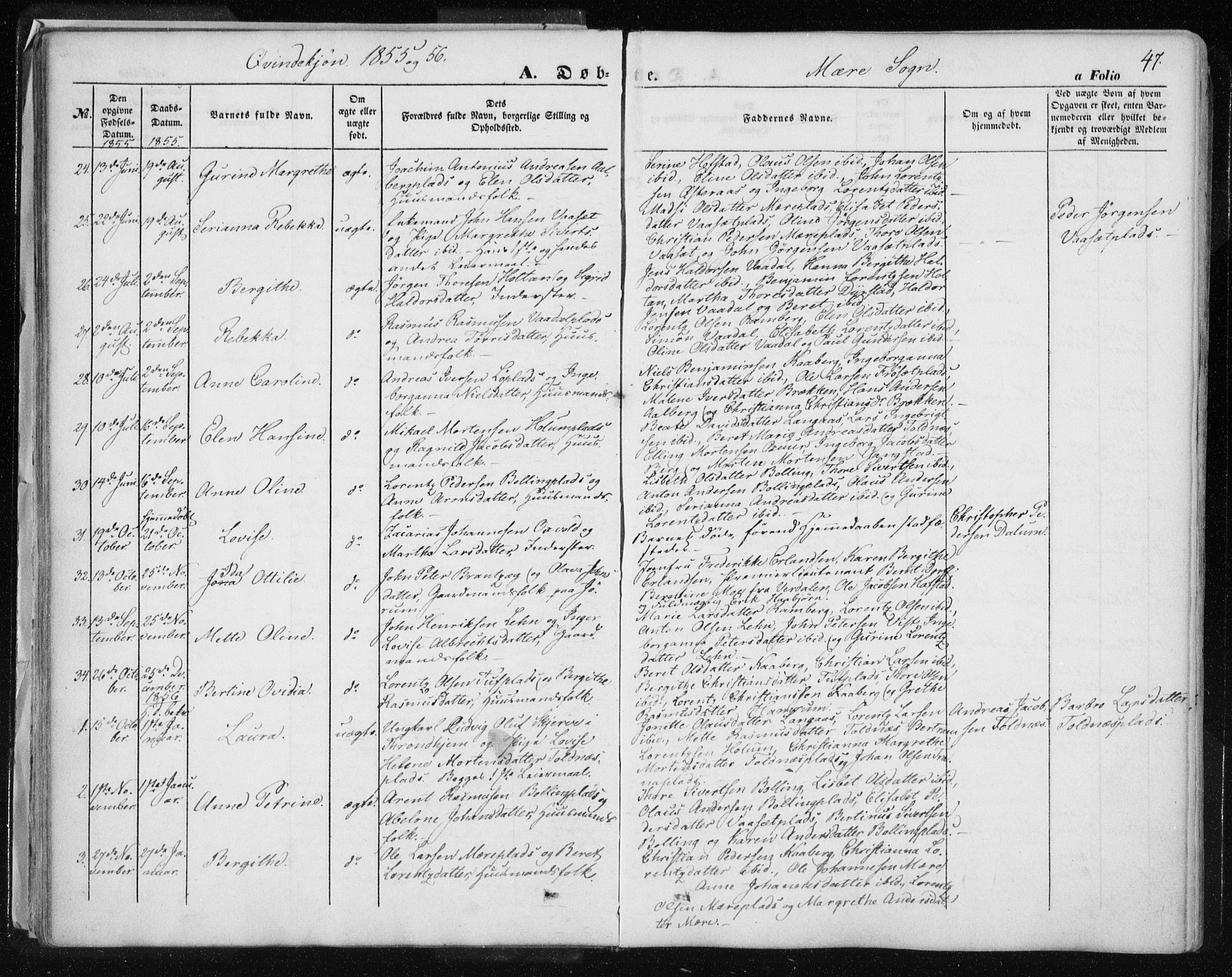 Ministerialprotokoller, klokkerbøker og fødselsregistre - Nord-Trøndelag, SAT/A-1458/735/L0342: Parish register (official) no. 735A07 /1, 1849-1862, p. 47