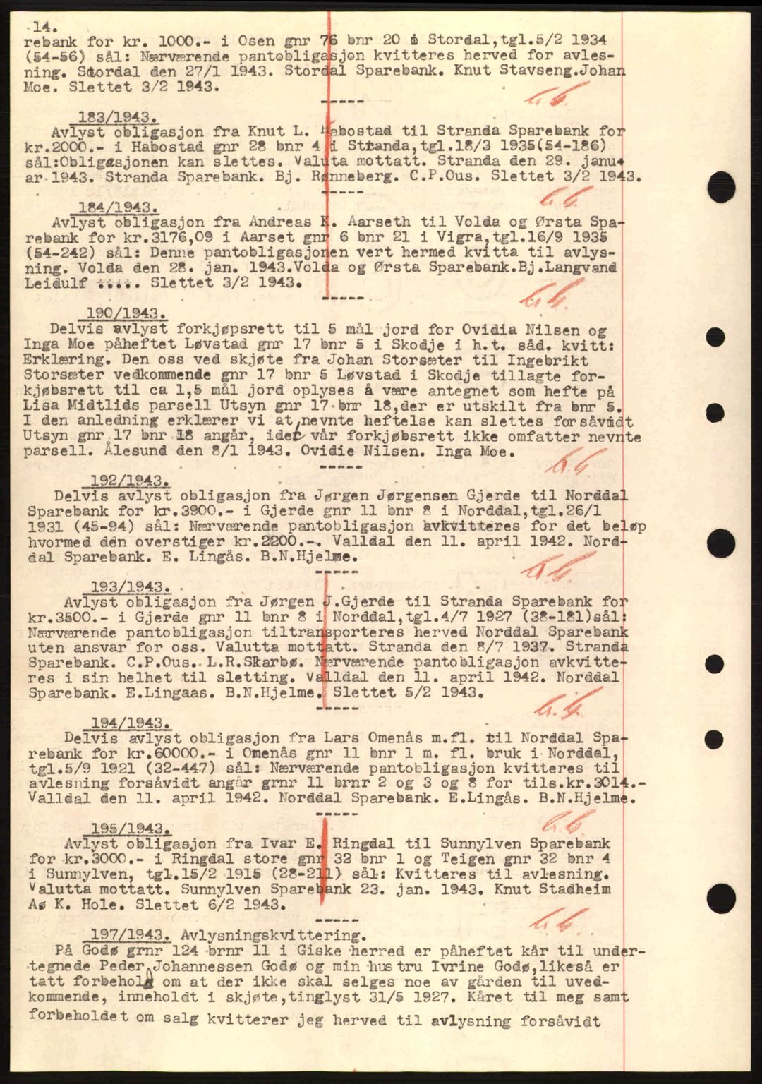 Nordre Sunnmøre sorenskriveri, SAT/A-0006/1/2/2C/2Ca: Mortgage book no. B1-6, 1938-1942, Diary no: : 183/1943