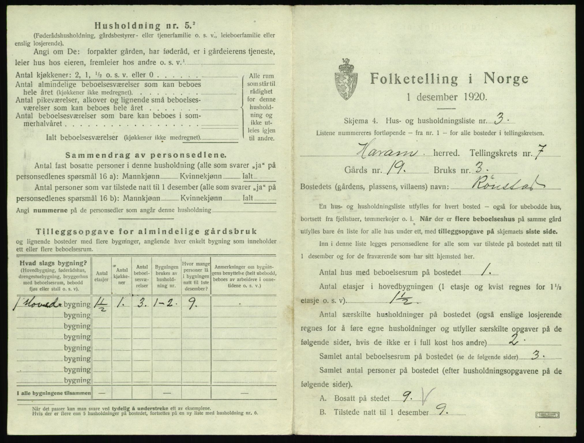 SAT, 1920 census for Haram, 1920, p. 425