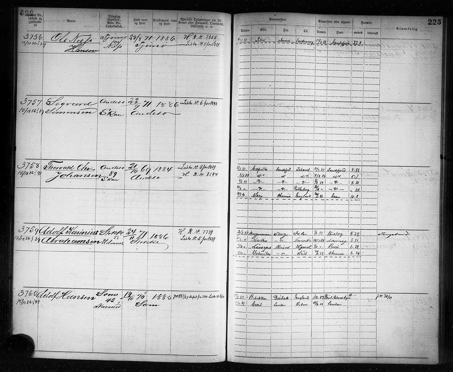 Tønsberg innrulleringskontor, AV/SAKO-A-786/F/Fb/L0007: Annotasjonsrulle Patent nr. 2636-5150, 1881-1892, p. 226