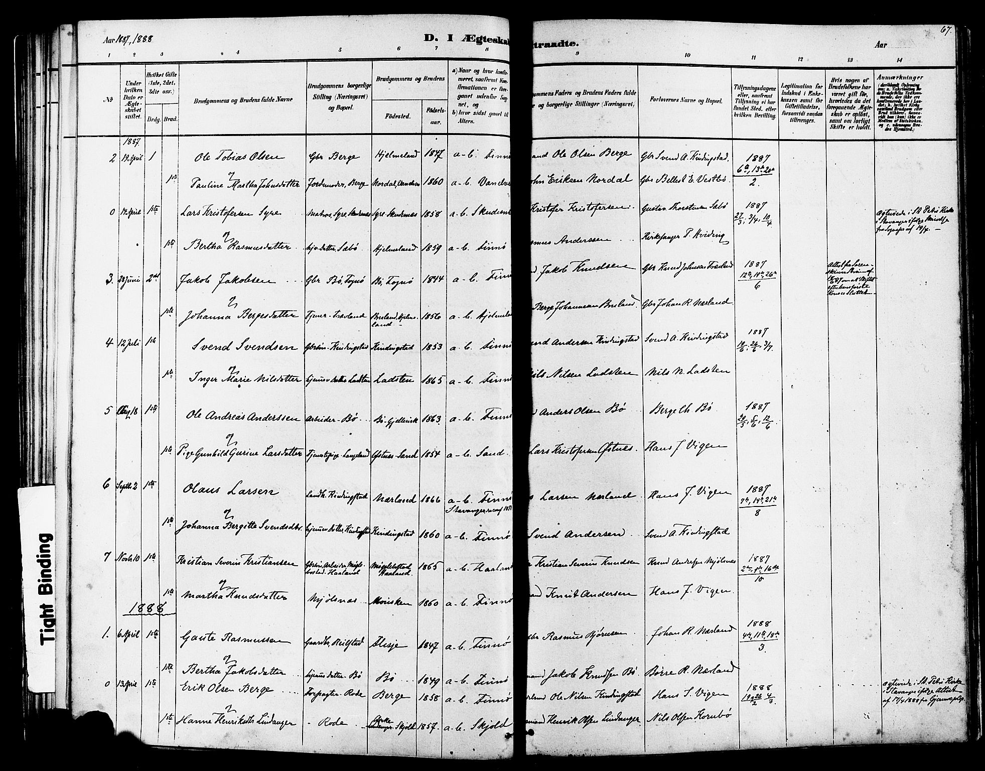 Finnøy sokneprestkontor, SAST/A-101825/H/Ha/Haa/L0010: Parish register (official) no. A 10, 1879-1890, p. 67