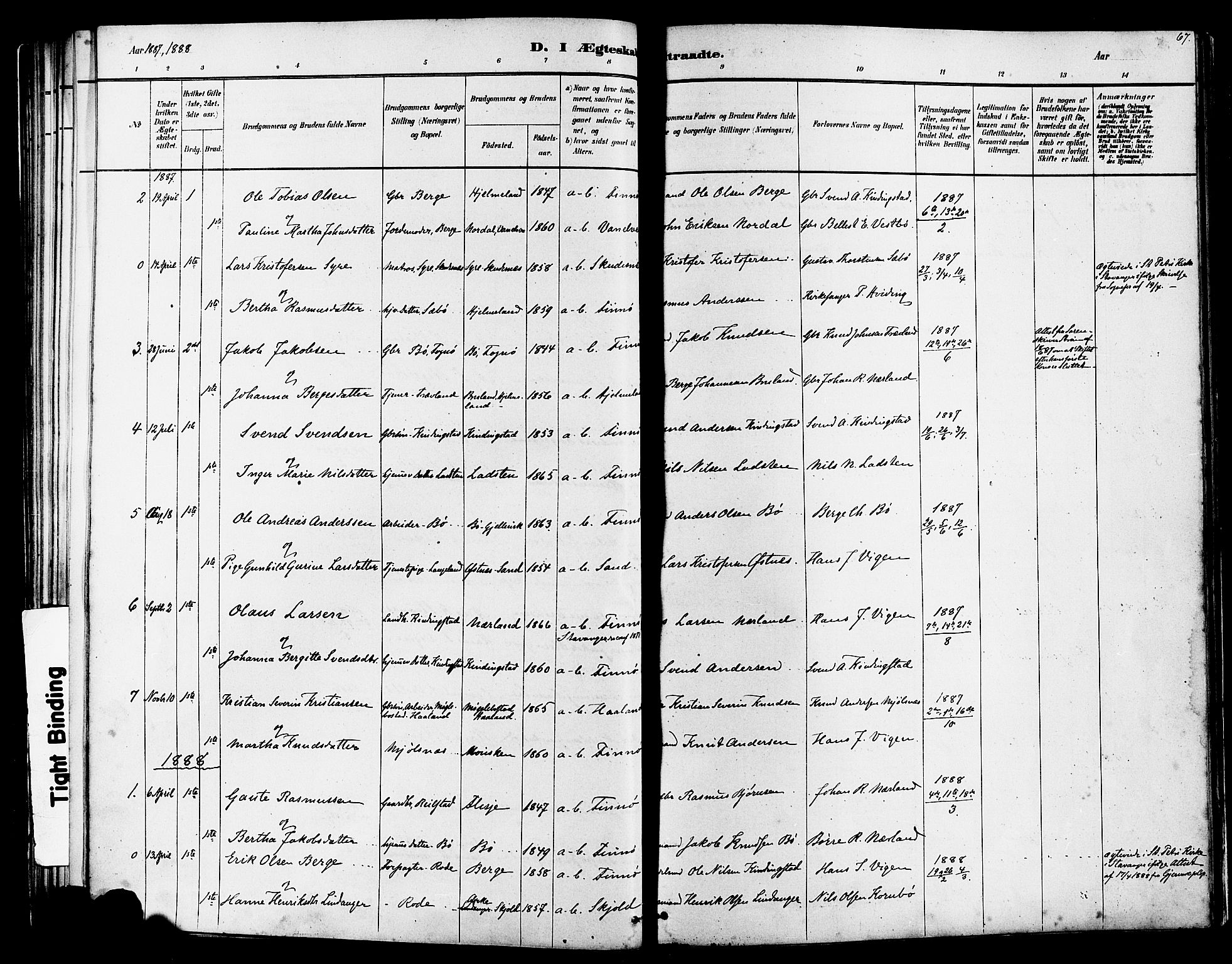 Finnøy sokneprestkontor, AV/SAST-A-101825/H/Ha/Haa/L0010: Parish register (official) no. A 10, 1879-1890, p. 67