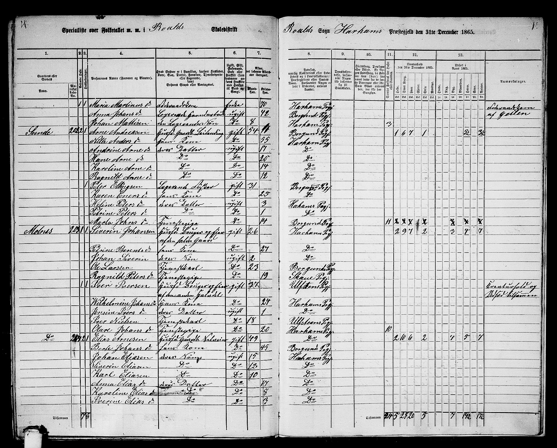 RA, 1865 census for Haram, 1865, p. 97