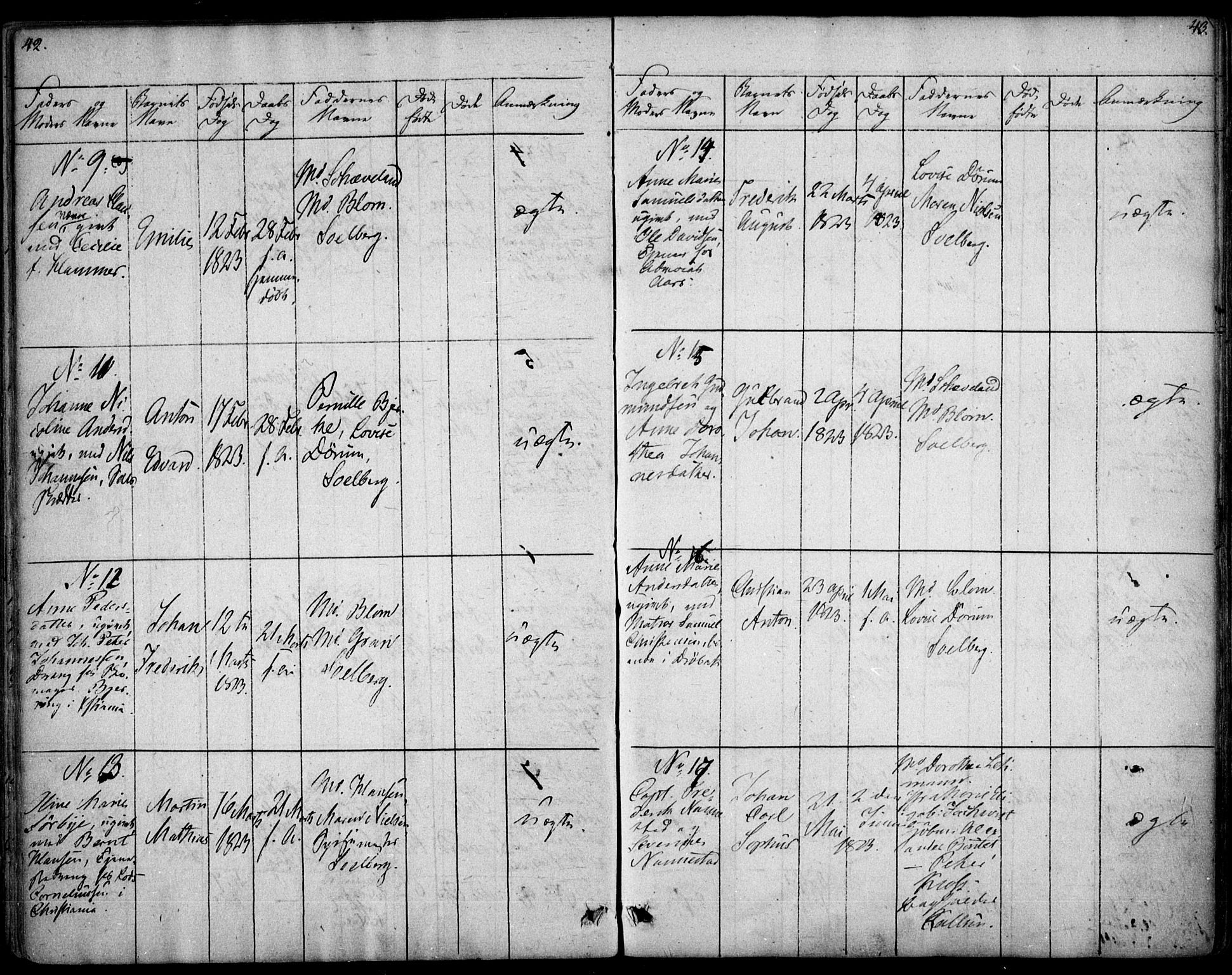 Rikshospitalet prestekontor Kirkebøker, AV/SAO-A-10309b/F/L0001: Parish register (official) no. 1, 1818-1832, p. 42-43