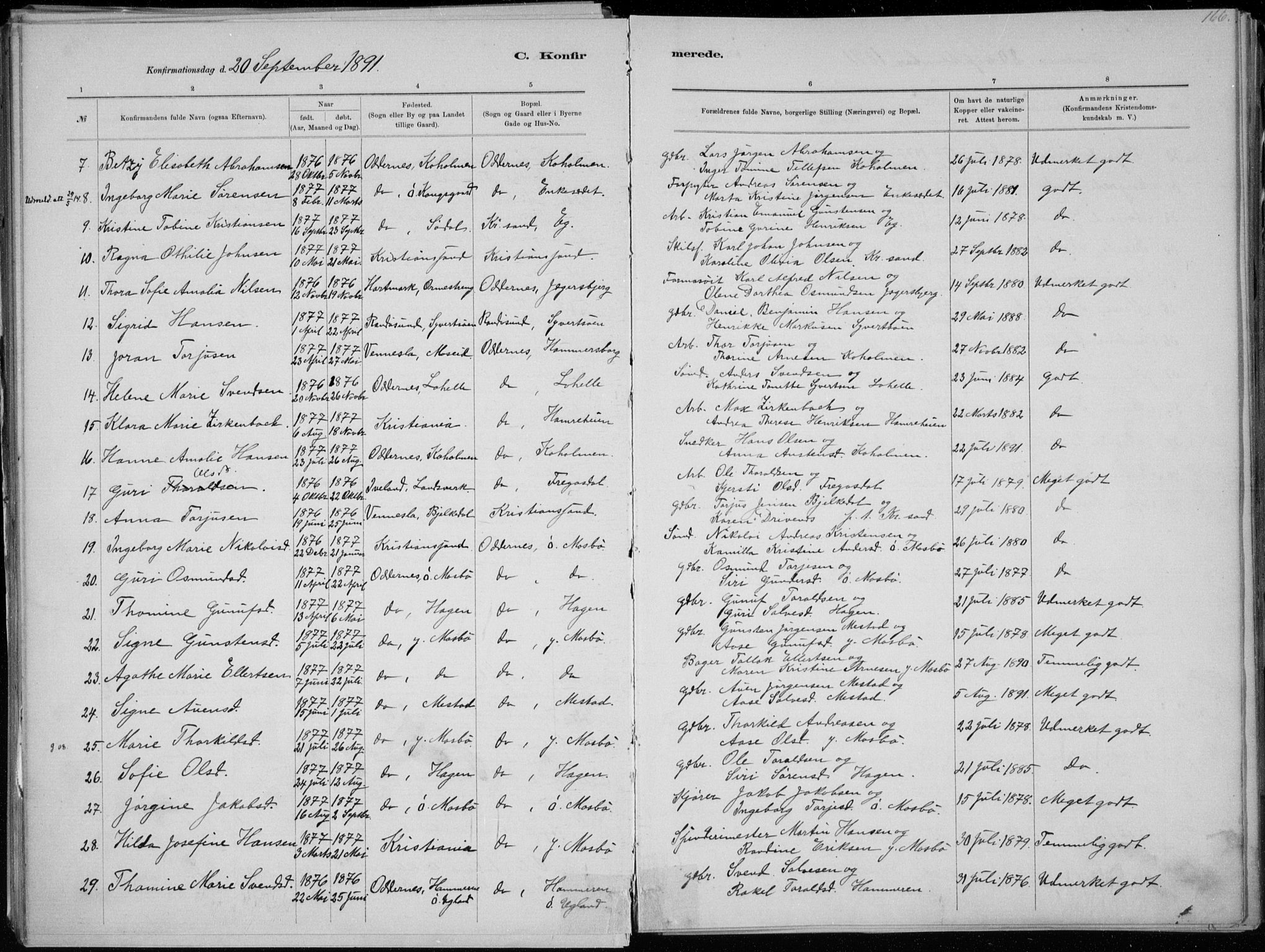 Oddernes sokneprestkontor, AV/SAK-1111-0033/F/Fa/Faa/L0009: Parish register (official) no. A 9, 1884-1896, p. 166