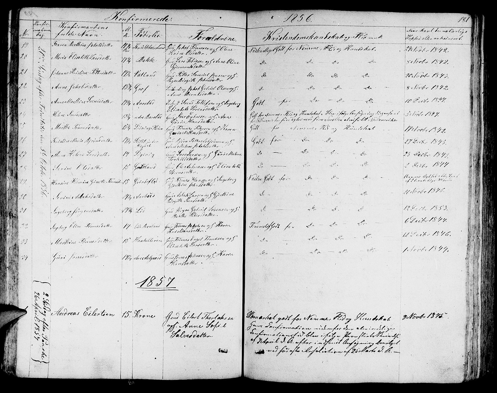 Sokndal sokneprestkontor, SAST/A-101808: Parish register (copy) no. B 2, 1849-1865, p. 181