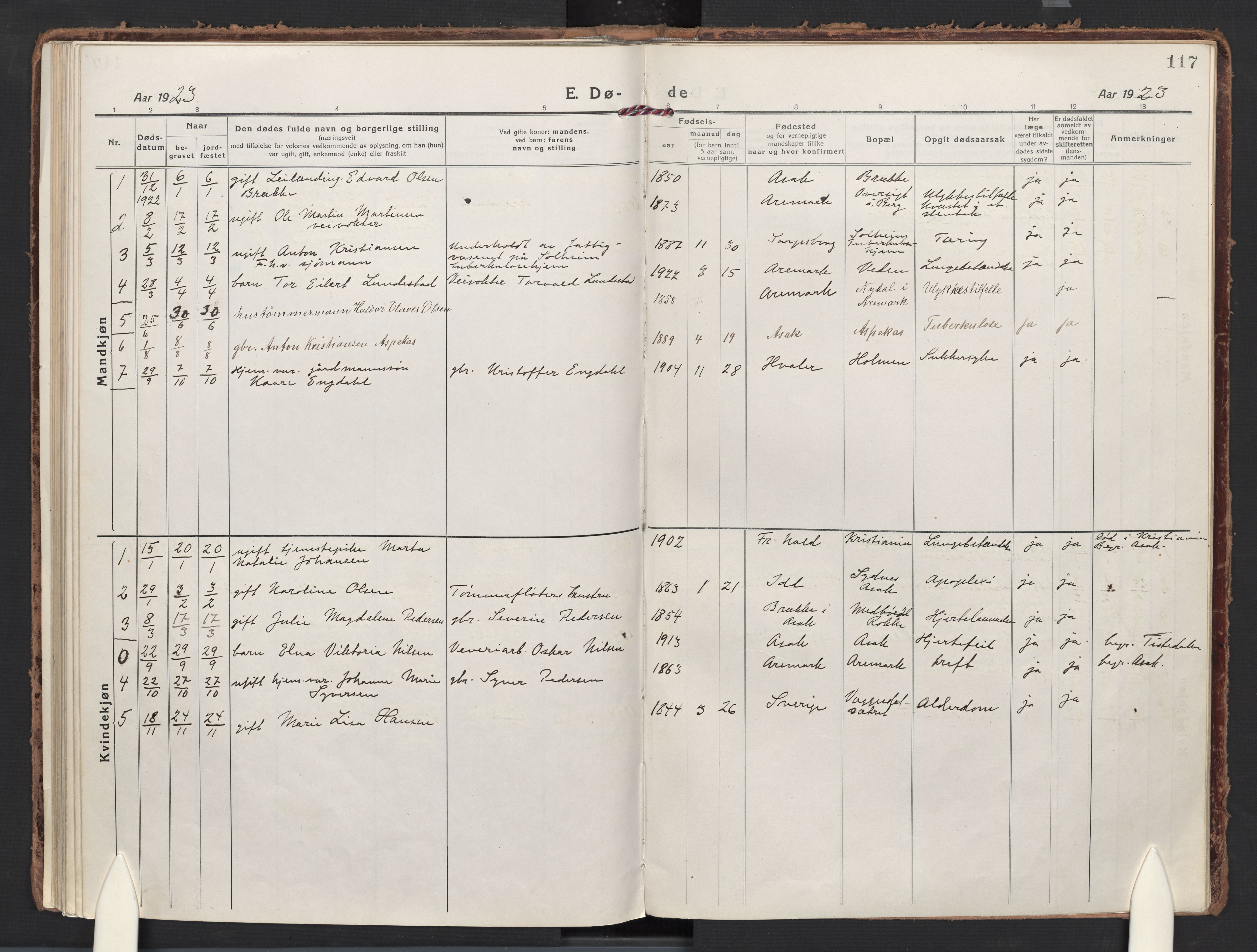 Berg prestekontor Kirkebøker, AV/SAO-A-10902/F/Fb/L0004: Parish register (official) no. II 4, 1919-1935, p. 117