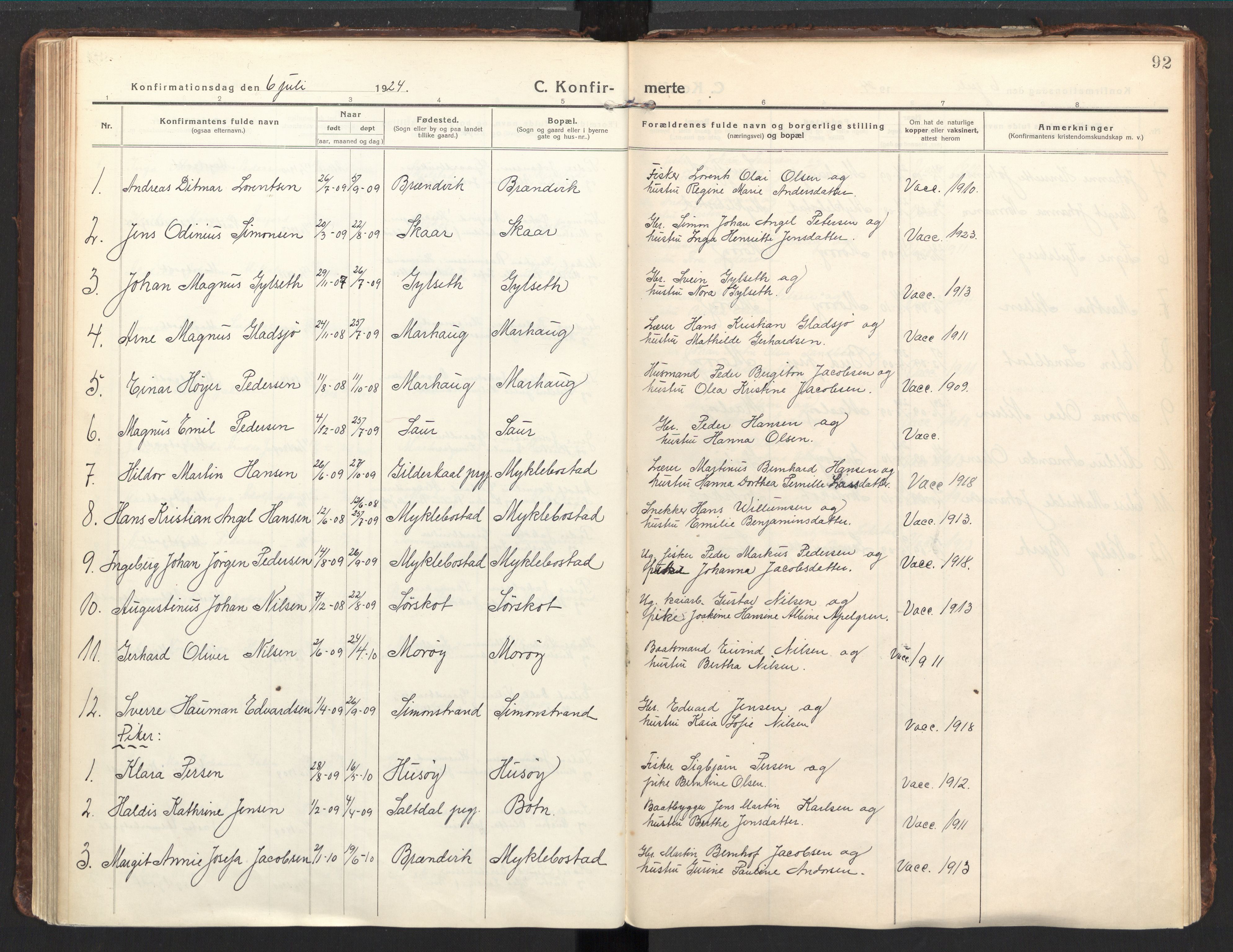 Ministerialprotokoller, klokkerbøker og fødselsregistre - Nordland, AV/SAT-A-1459/857/L0824: Parish register (official) no. 857A04, 1917-1943, p. 92