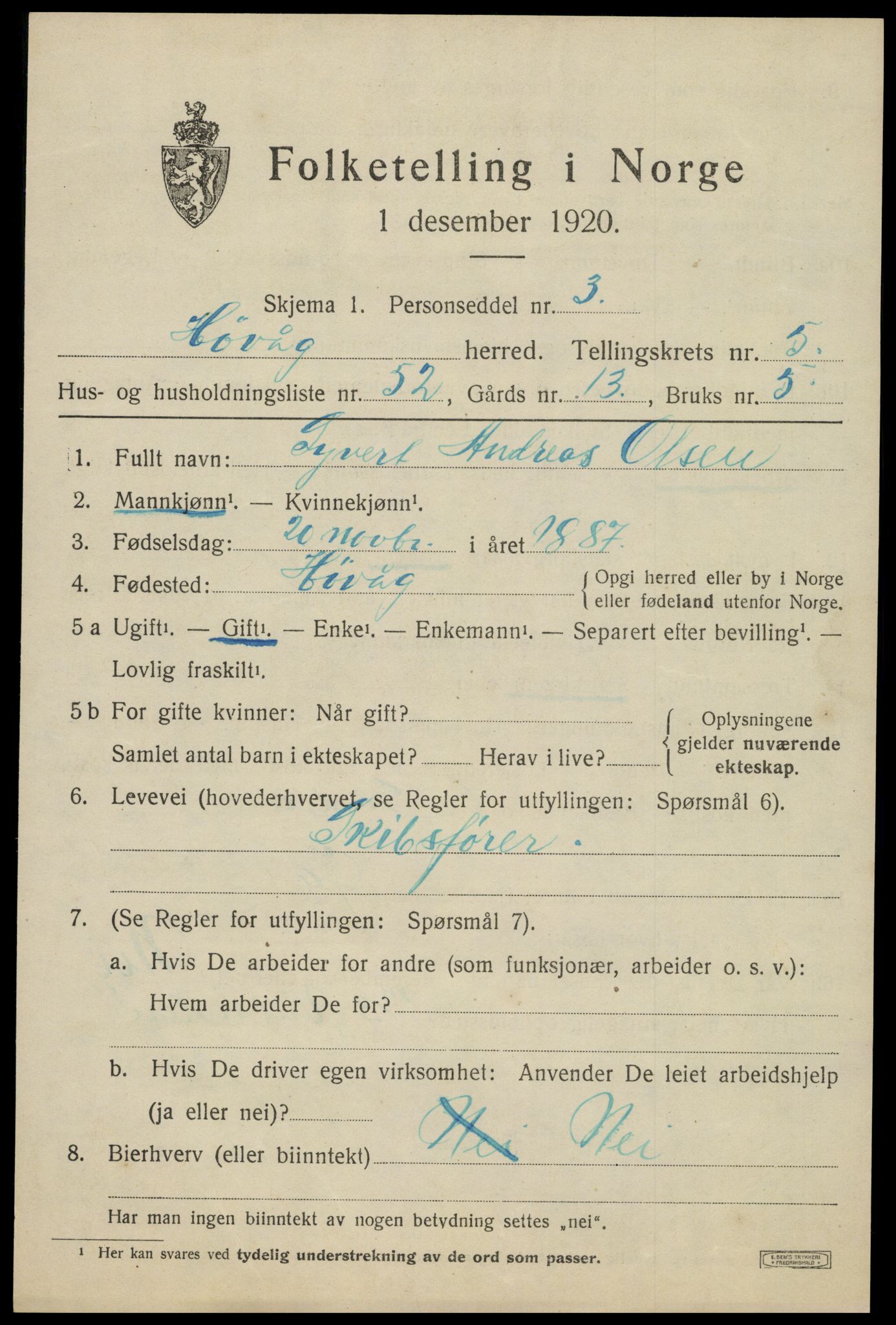 SAK, 1920 census for Høvåg, 1920, p. 3090