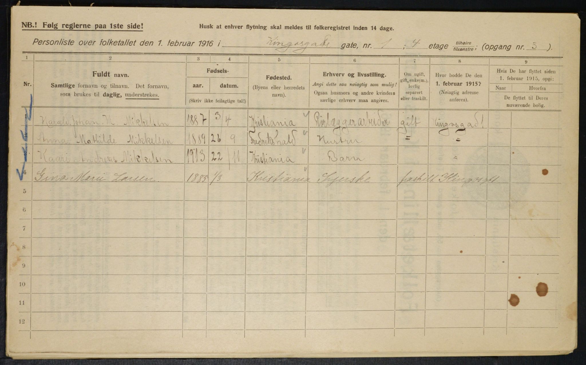 OBA, Municipal Census 1916 for Kristiania, 1916, p. 50622