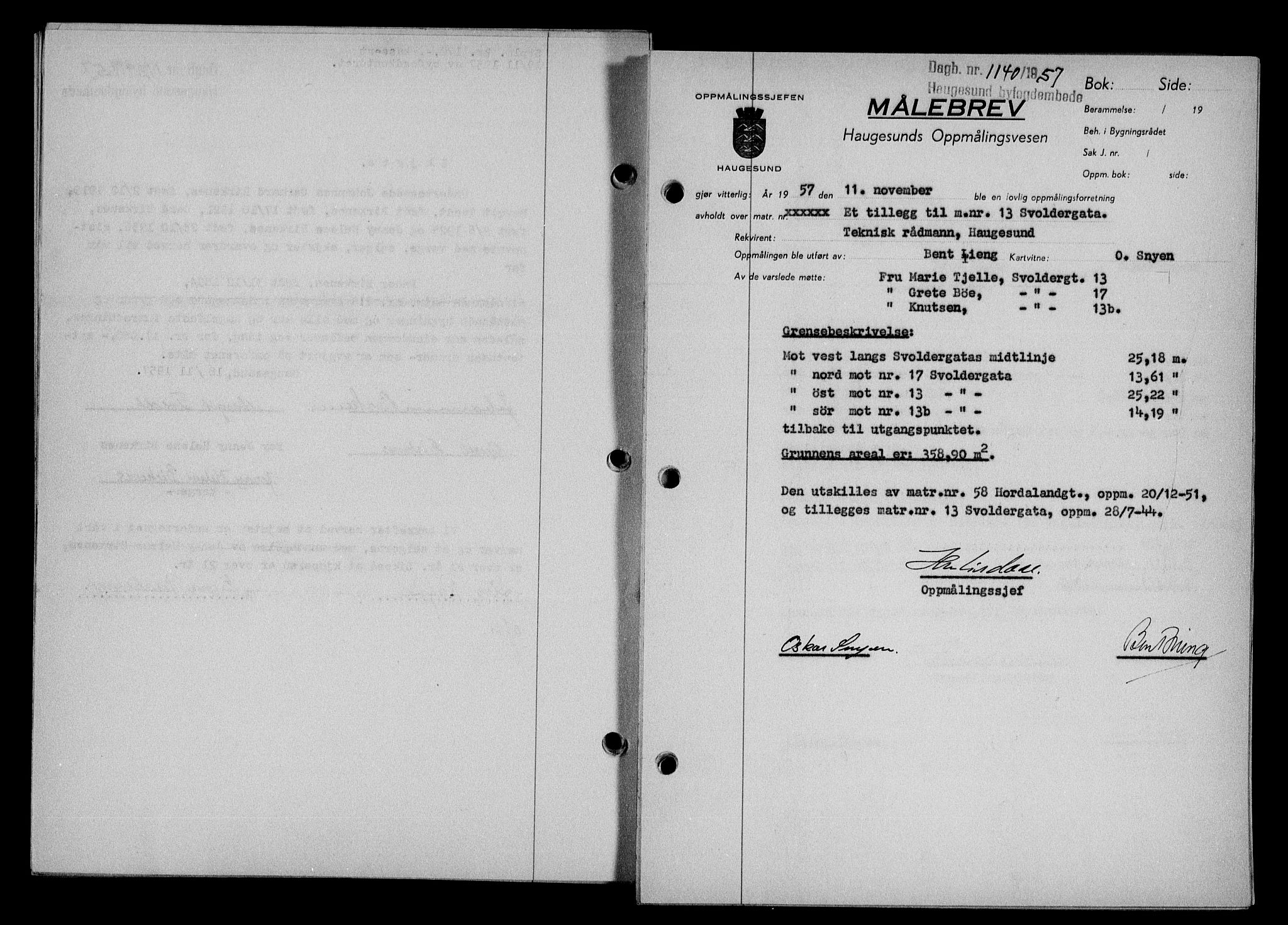 Haugesund tingrett, AV/SAST-A-101415/01/II/IIC/L0068: Mortgage book no. A 9, 1956-1958, Diary no: : 1140/1957