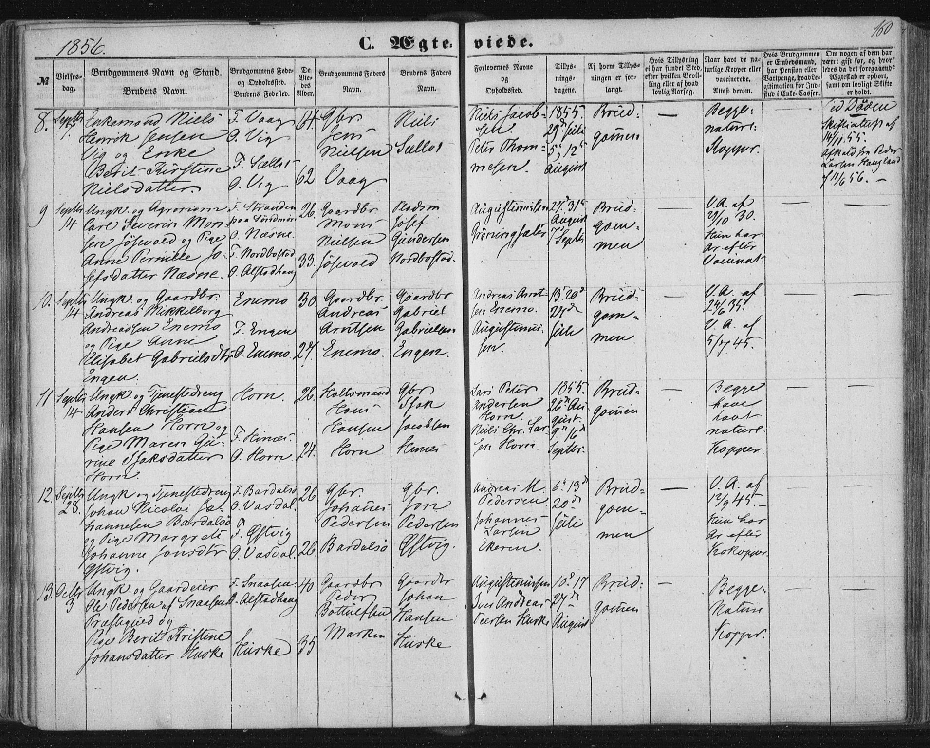 Ministerialprotokoller, klokkerbøker og fødselsregistre - Nordland, SAT/A-1459/838/L0550: Parish register (official) no. 838A08, 1855-1865, p. 160