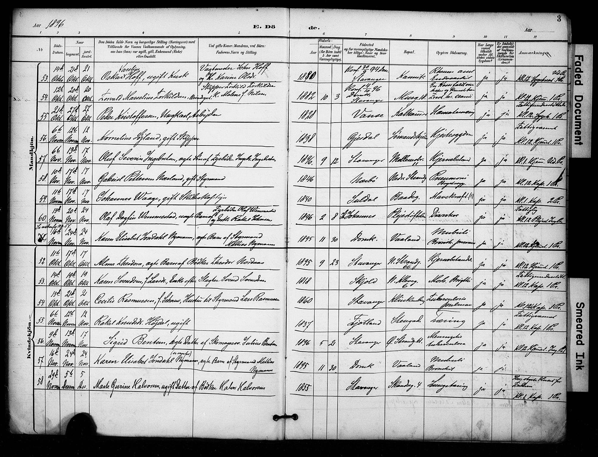 Domkirken sokneprestkontor, AV/SAST-A-101812/001/30/30BA/L0032: Parish register (official) no. A 31, 1896-1917, p. 3