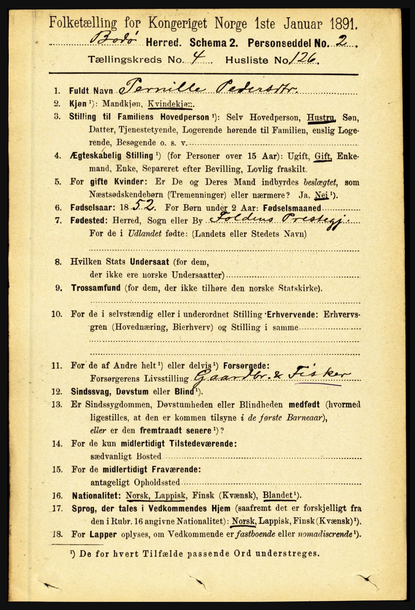 RA, 1891 census for 1843 Bodø, 1891, p. 3020