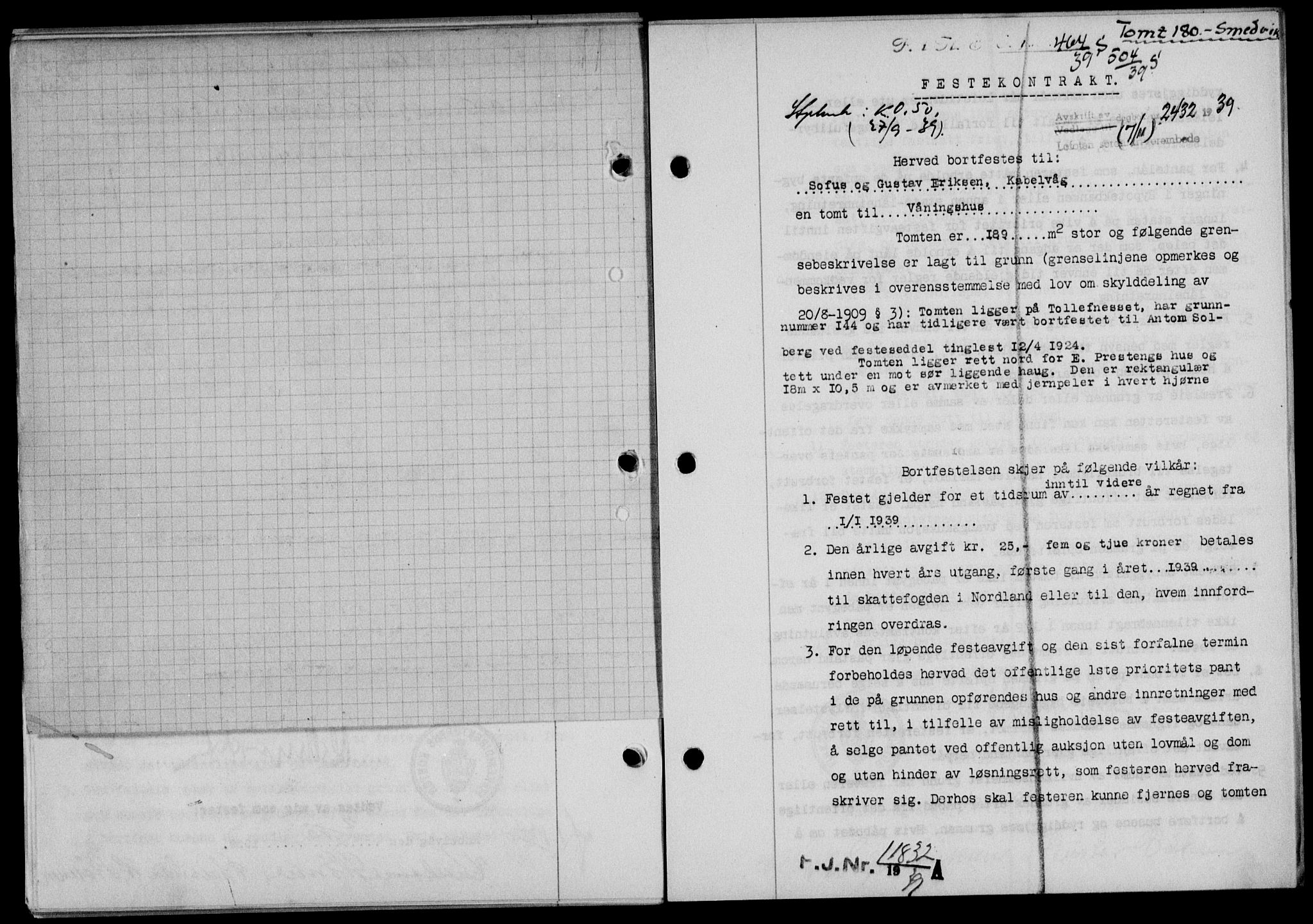 Lofoten sorenskriveri, SAT/A-0017/1/2/2C/L0006a: Mortgage book no. 6a, 1939-1939, Diary no: : 2432/1939