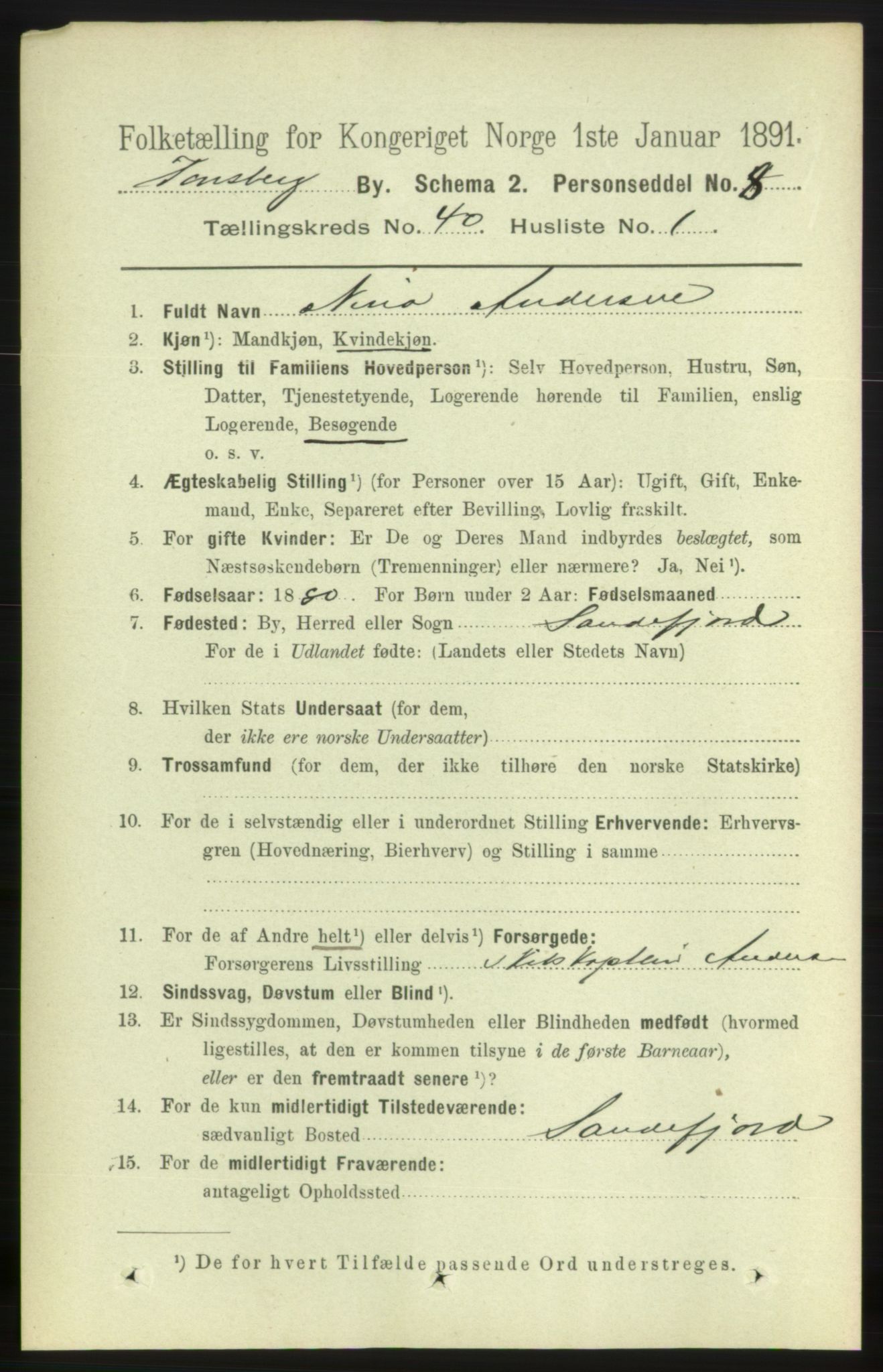 RA, 1891 census for 0705 Tønsberg, 1891, p. 8617