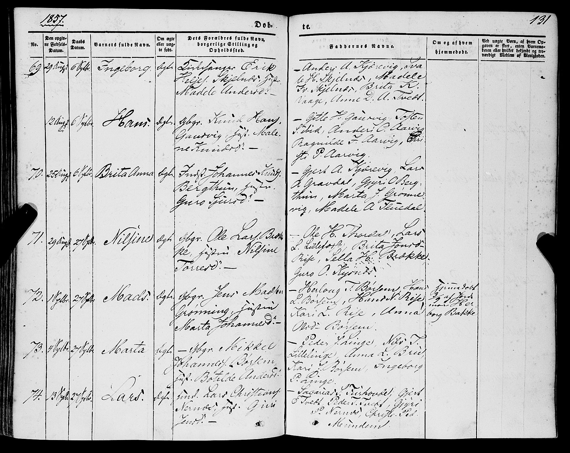 Strandebarm sokneprestembete, SAB/A-78401/H/Haa: Parish register (official) no. A 7, 1844-1872, p. 131