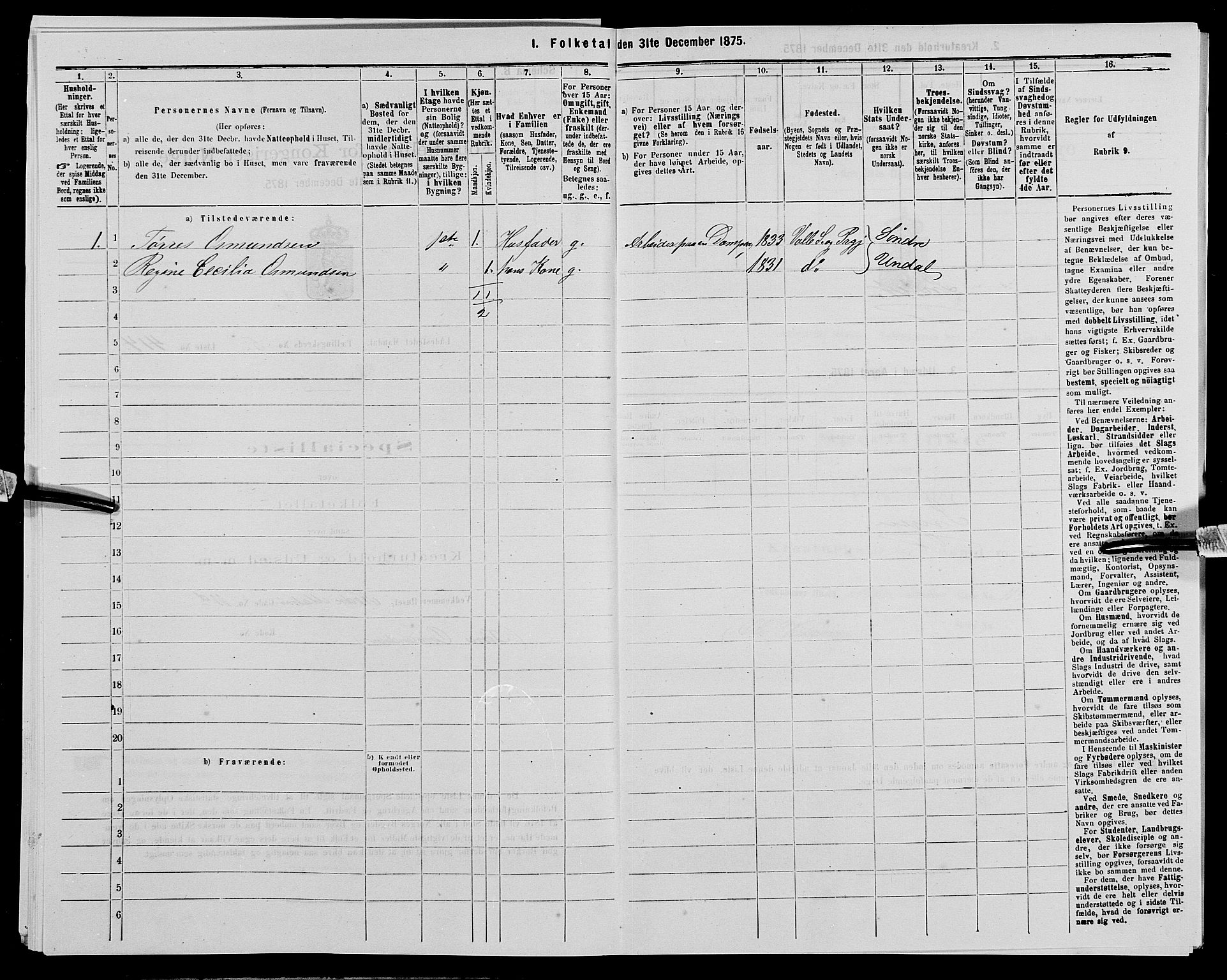 SAK, 1875 census for 1002B Mandal/Mandal, 1875, p. 870
