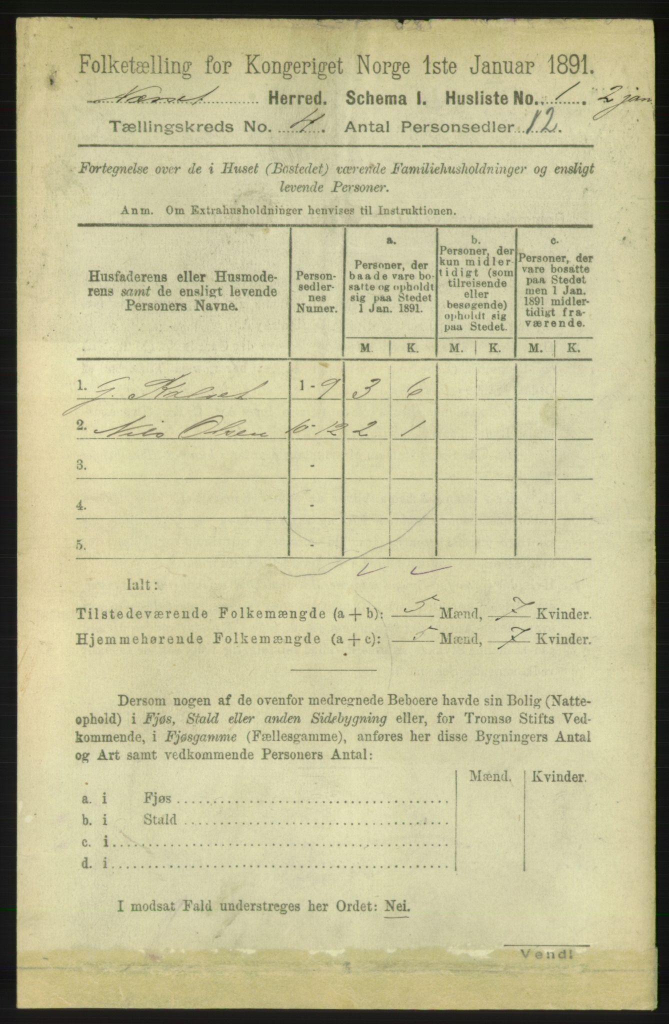 RA, 1891 census for 1543 Nesset, 1891, p. 1635