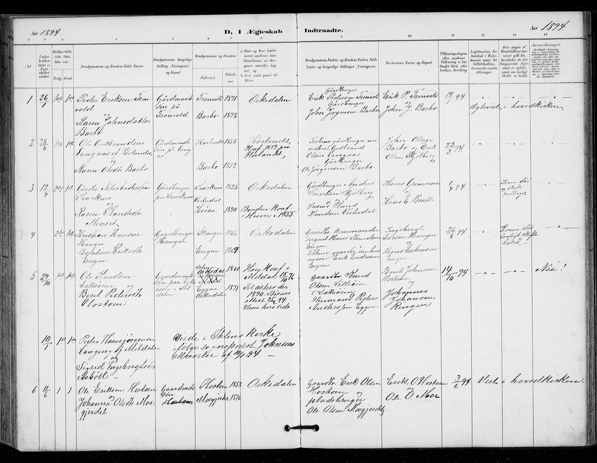 Ministerialprotokoller, klokkerbøker og fødselsregistre - Sør-Trøndelag, AV/SAT-A-1456/671/L0841: Parish register (official) no. 671A03, 1893-1915
