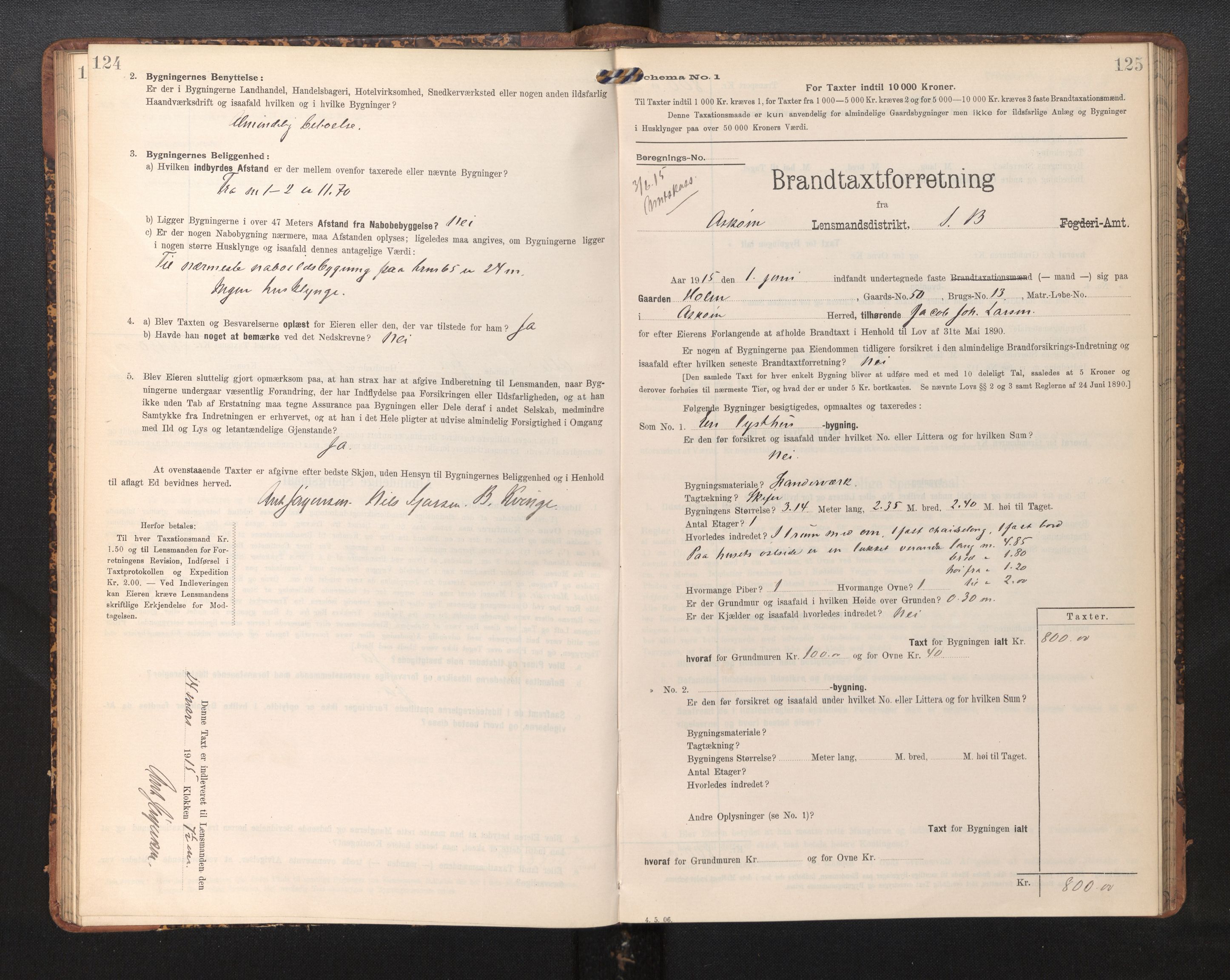 Lensmannen i Askøy, AV/SAB-A-31001/0012/L0006: Branntakstprotokoll, skjematakst, Laksevåg, 1907-1917, p. 124-125