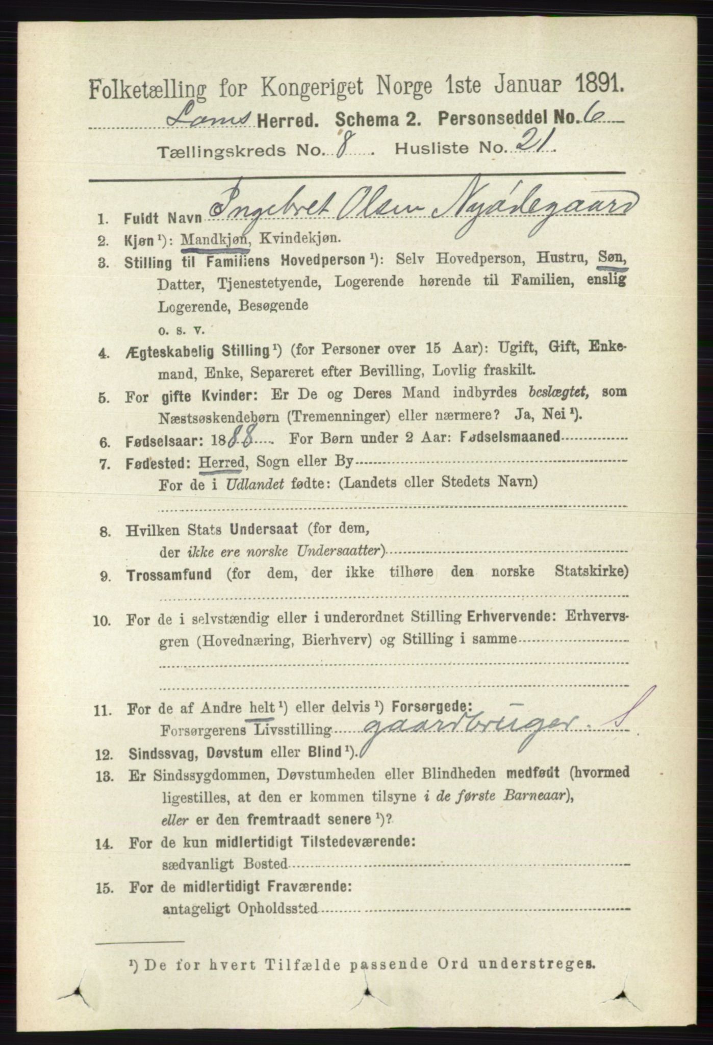 RA, 1891 census for 0514 Lom, 1891, p. 3221