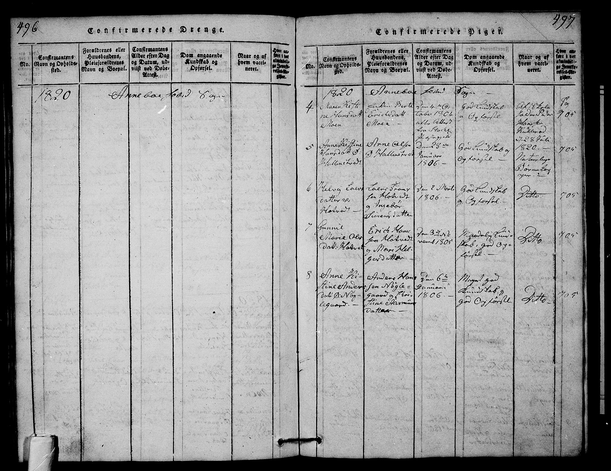 Andebu kirkebøker, AV/SAKO-A-336/G/Ga/L0001: Parish register (copy) no. I 1 /1, 1815-1823, p. 496-497