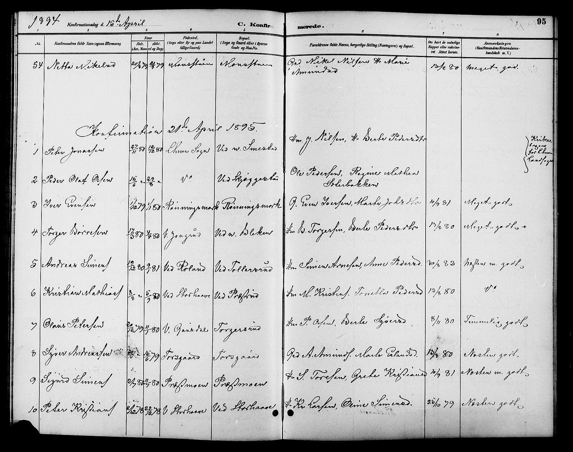 Fåberg prestekontor, SAH/PREST-086/H/Ha/Hab/L0010: Parish register (copy) no. 10, 1892-1900, p. 95
