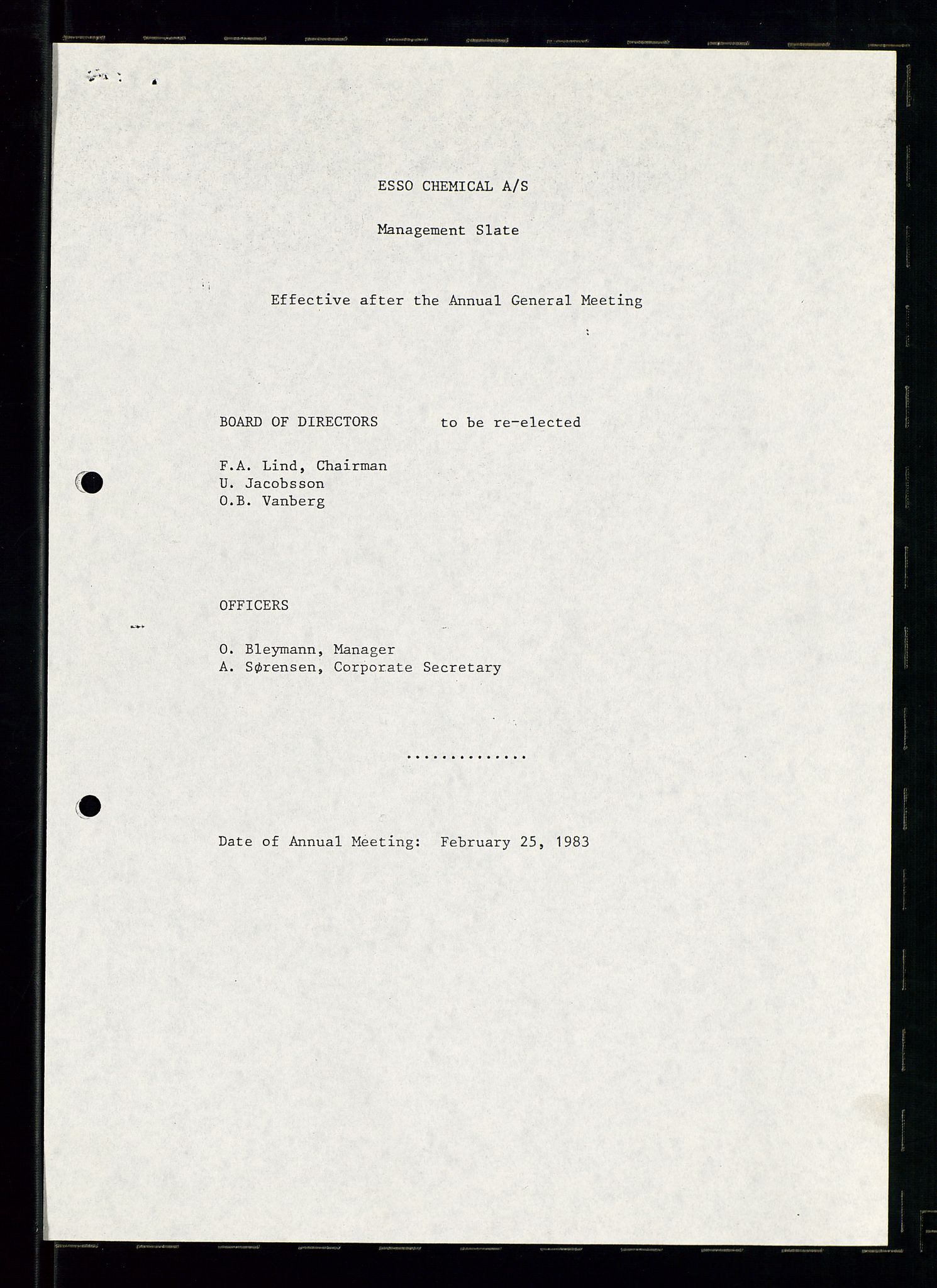 PA 1538 - Exxon Chemical Norge A/S, AV/SAST-A-101958/A/Aa/L0001/0004: Generalforsamlinger og styreprotokoller / Board meetings (styremøter), Generalforsamlinger, Shareholder meetings (aksjonærmøter), 1983-1984