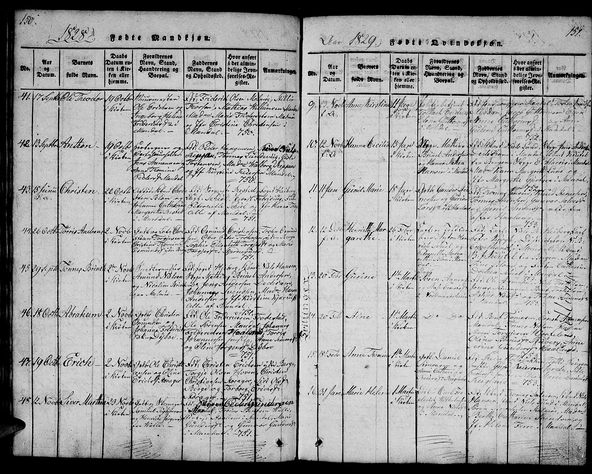 Mandal sokneprestkontor, AV/SAK-1111-0030/F/Fb/Fba/L0001: Parish register (copy) no. B 1, 1818-1830, p. 150-151