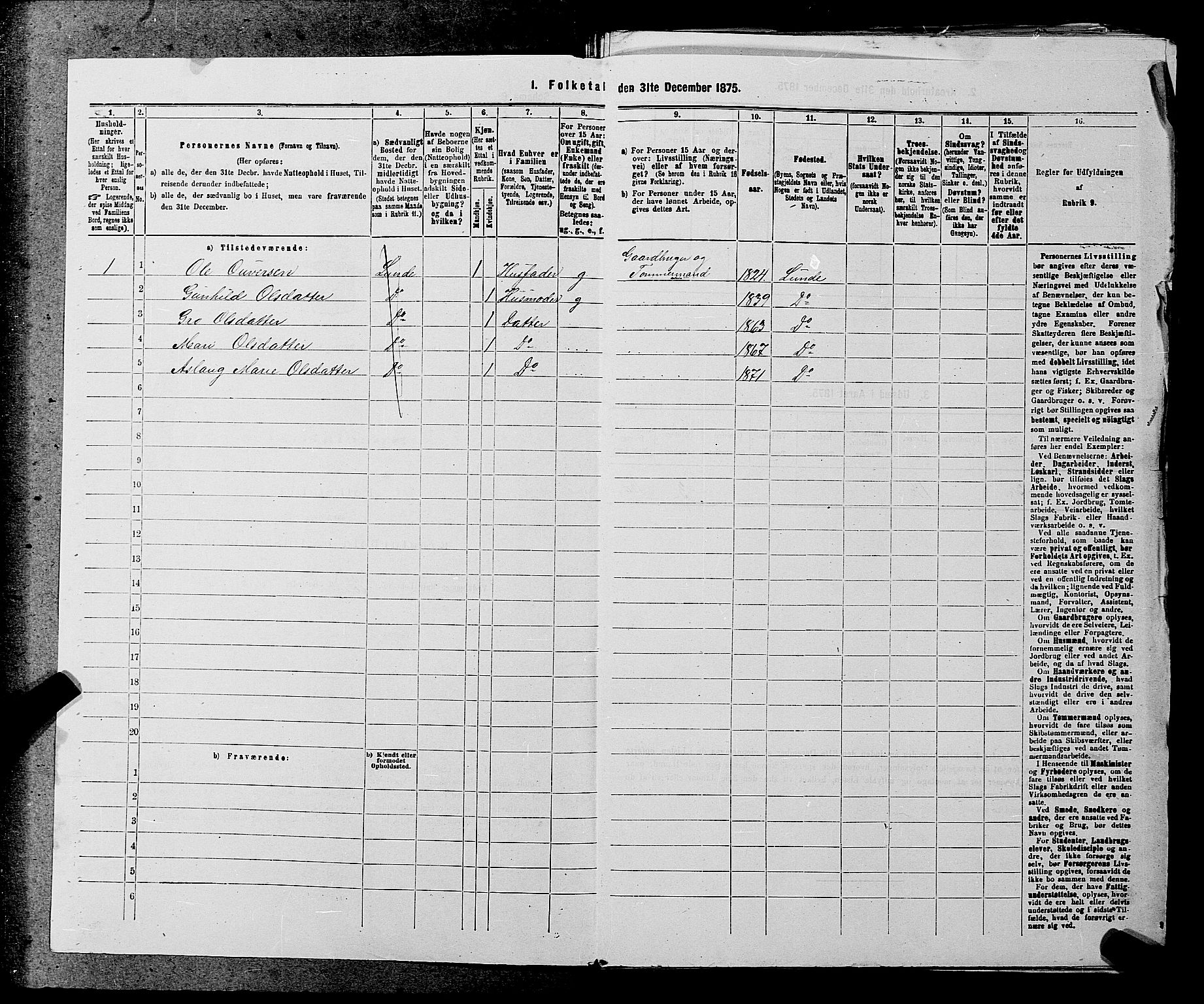 SAKO, 1875 census for 0820P Lunde, 1875, p. 462