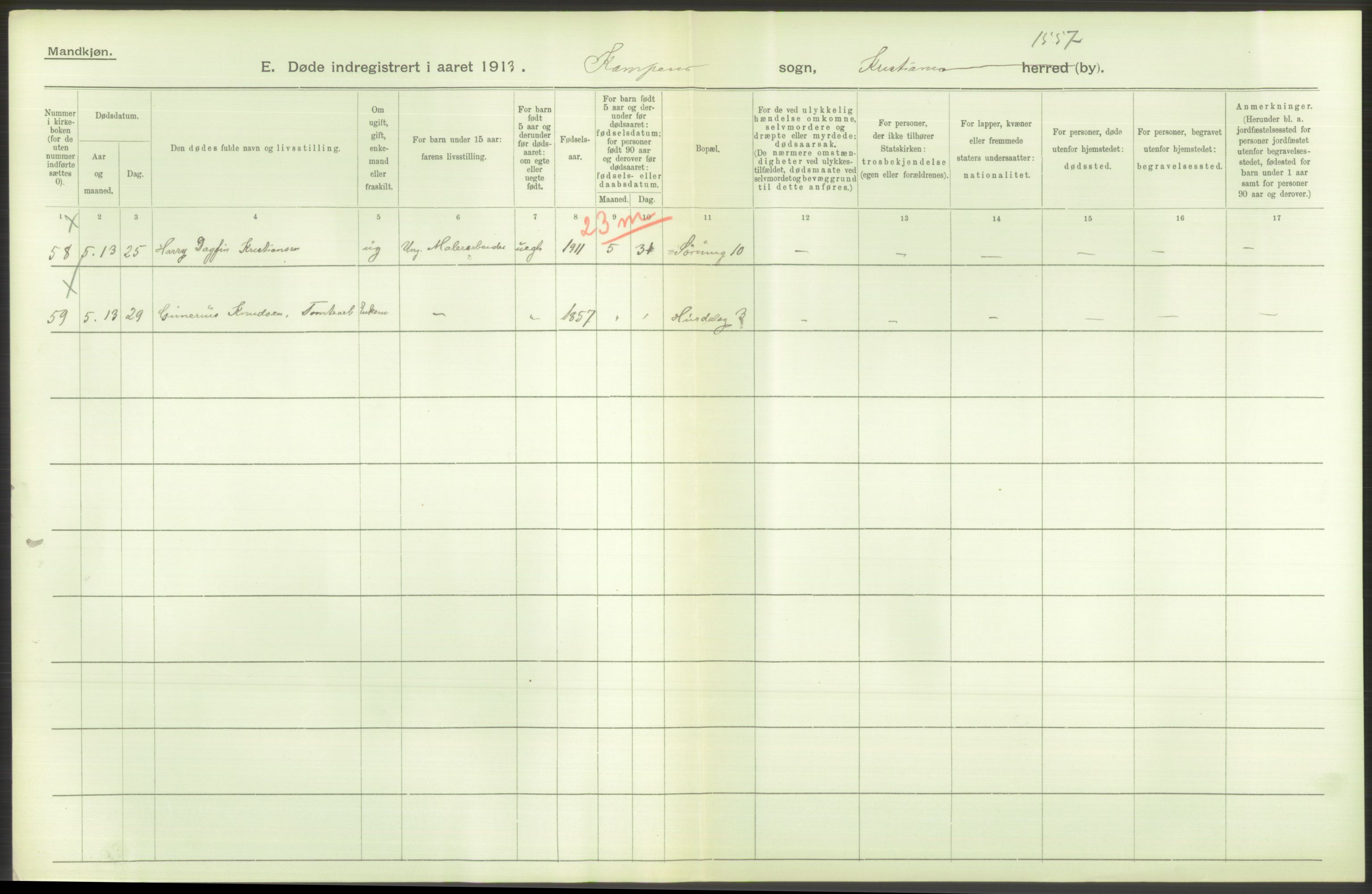 Statistisk sentralbyrå, Sosiodemografiske emner, Befolkning, AV/RA-S-2228/D/Df/Dfb/Dfbc/L0010: Kristiania: Døde, dødfødte., 1913, p. 204