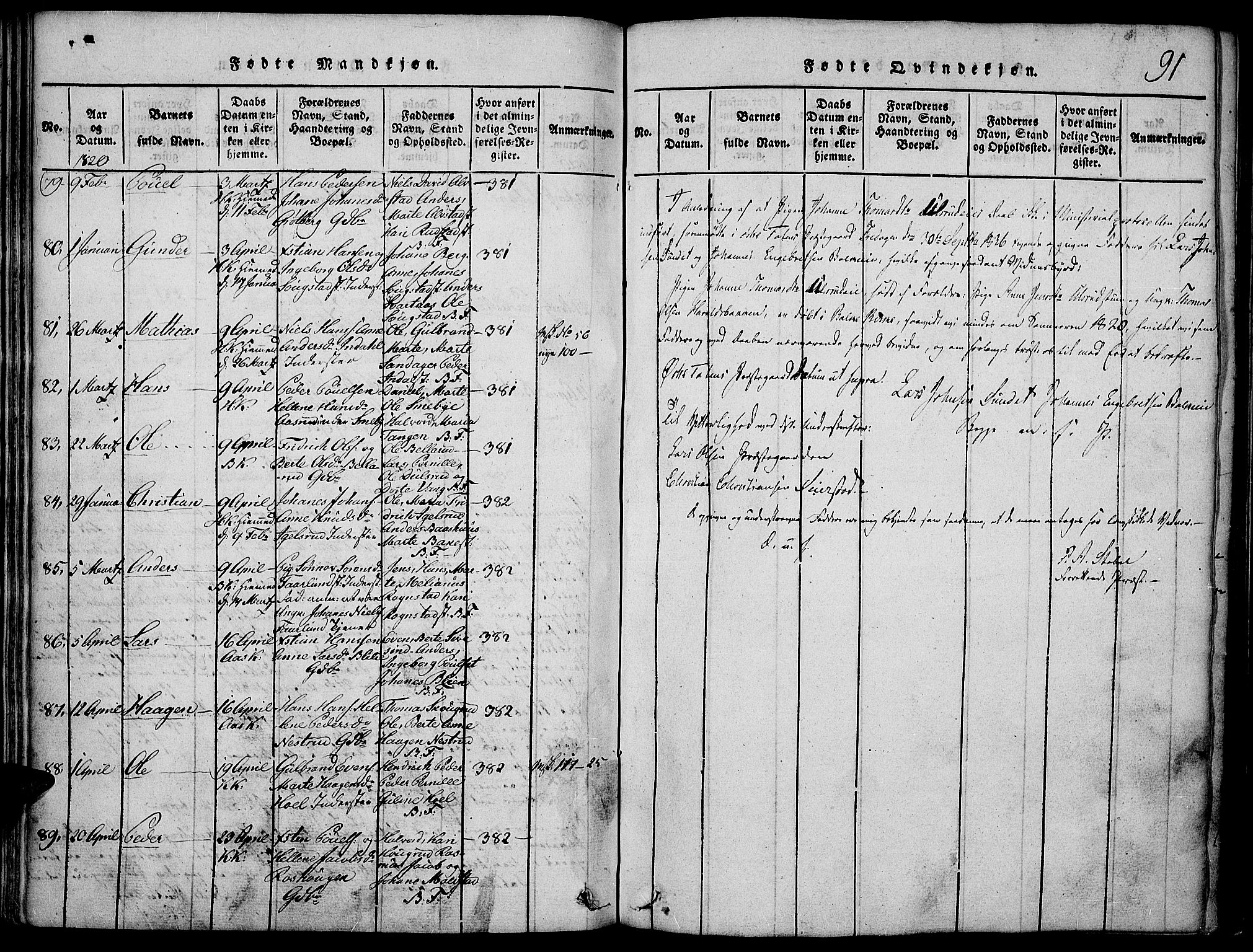 Toten prestekontor, SAH/PREST-102/H/Ha/Haa/L0009: Parish register (official) no. 9, 1814-1820, p. 91